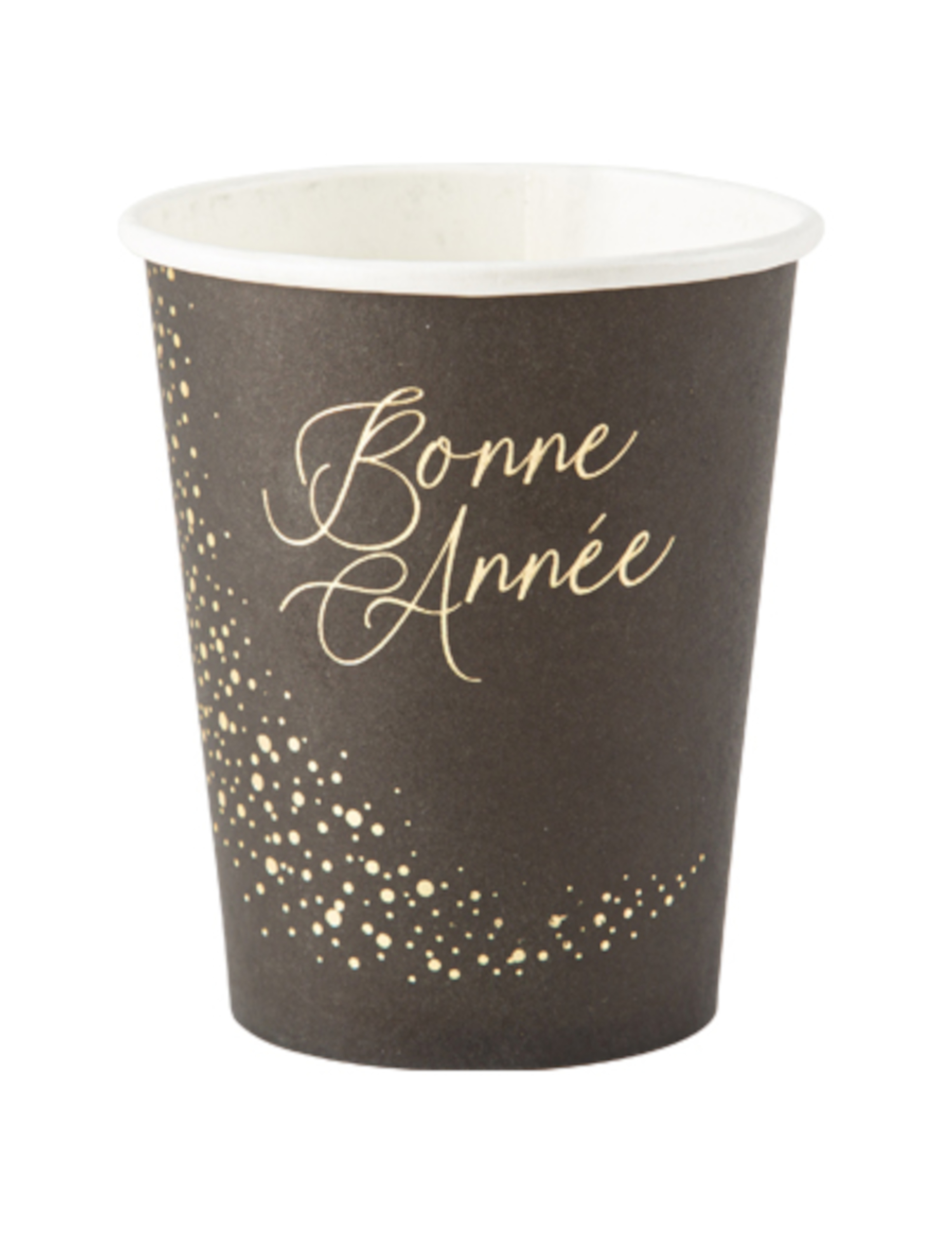 8 Gobelets en carton Bonne année noirs et or 255 ml