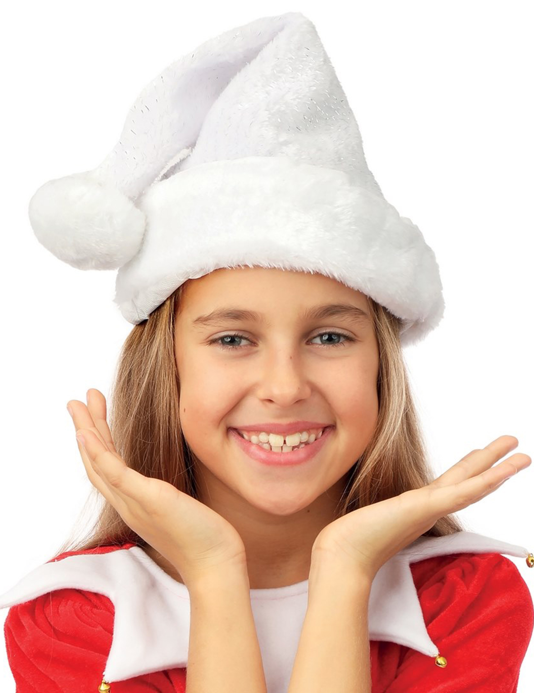 Bonnet de Père Noël blanc argent enfant