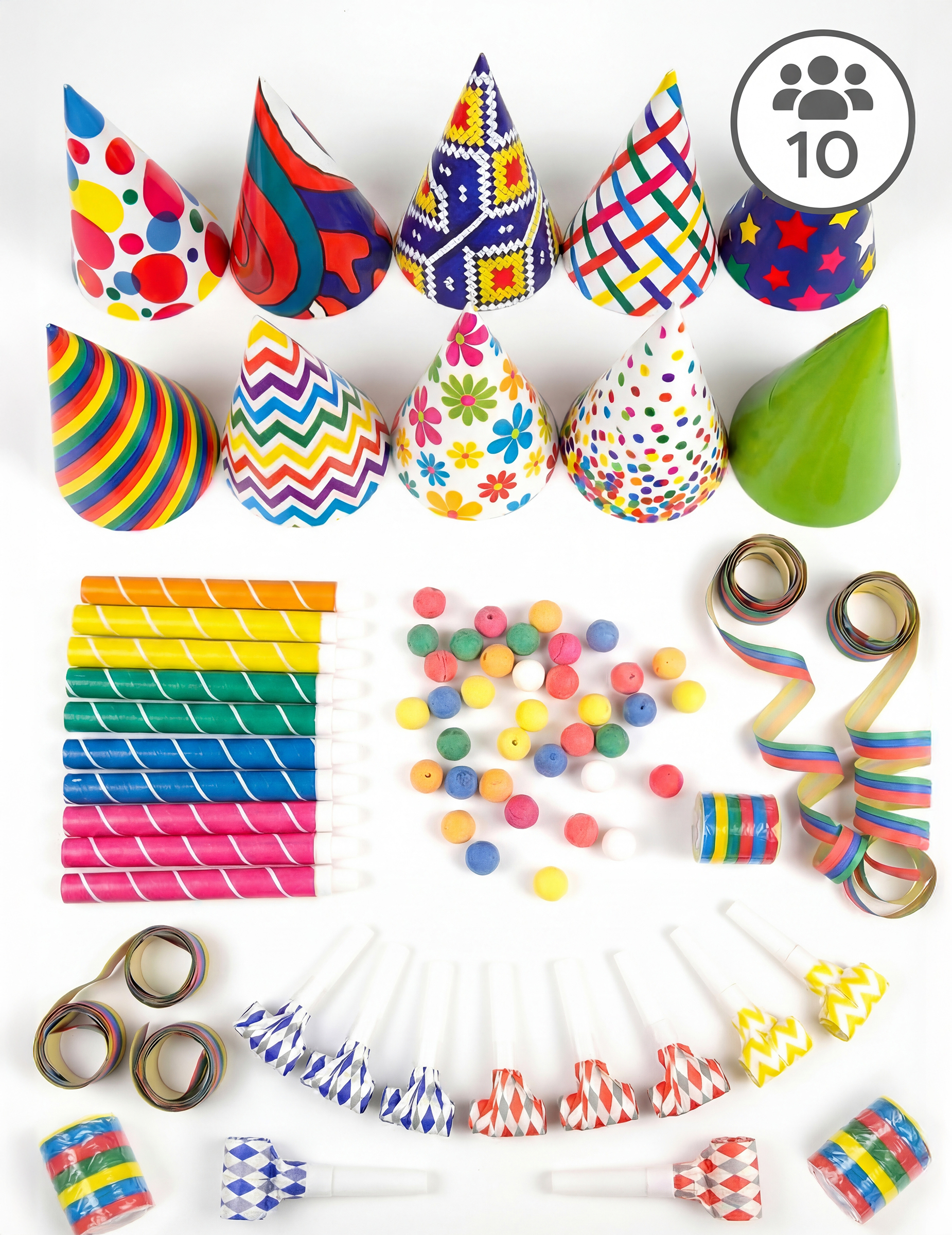 Kit cotillons multicolores 10 personnes