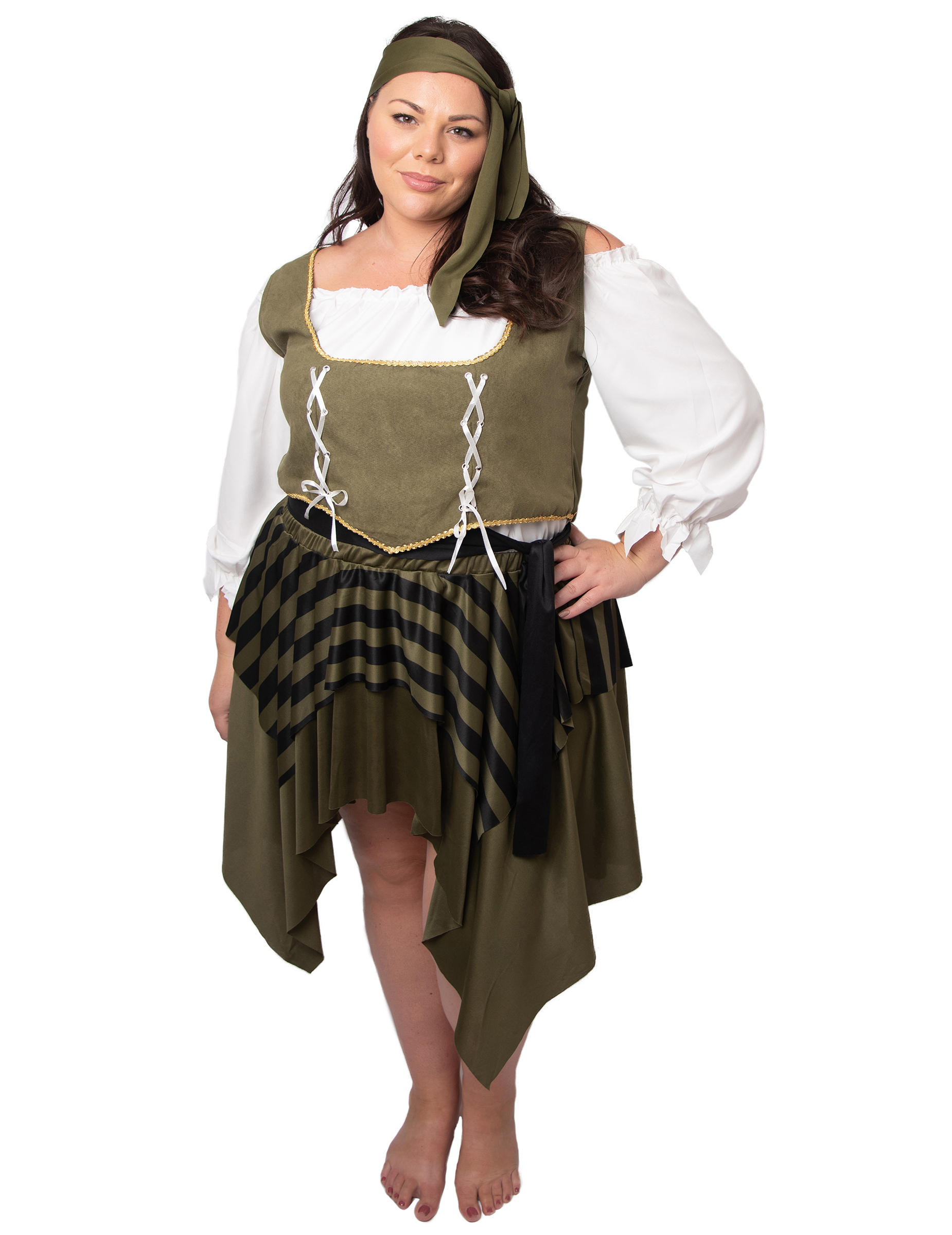 Déguisement pirate flibustière vert grande taille femme