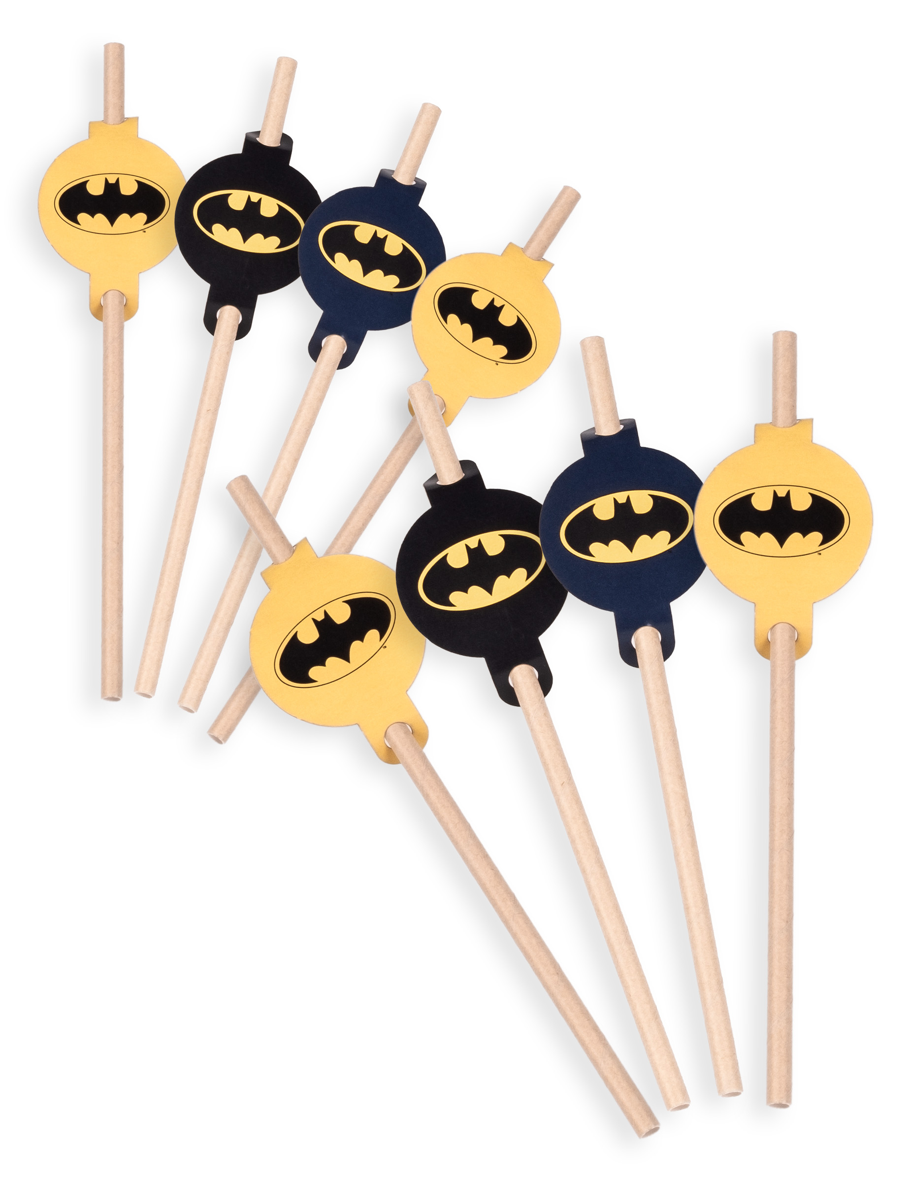 8 pailles médaillon en carton Batman 20cm