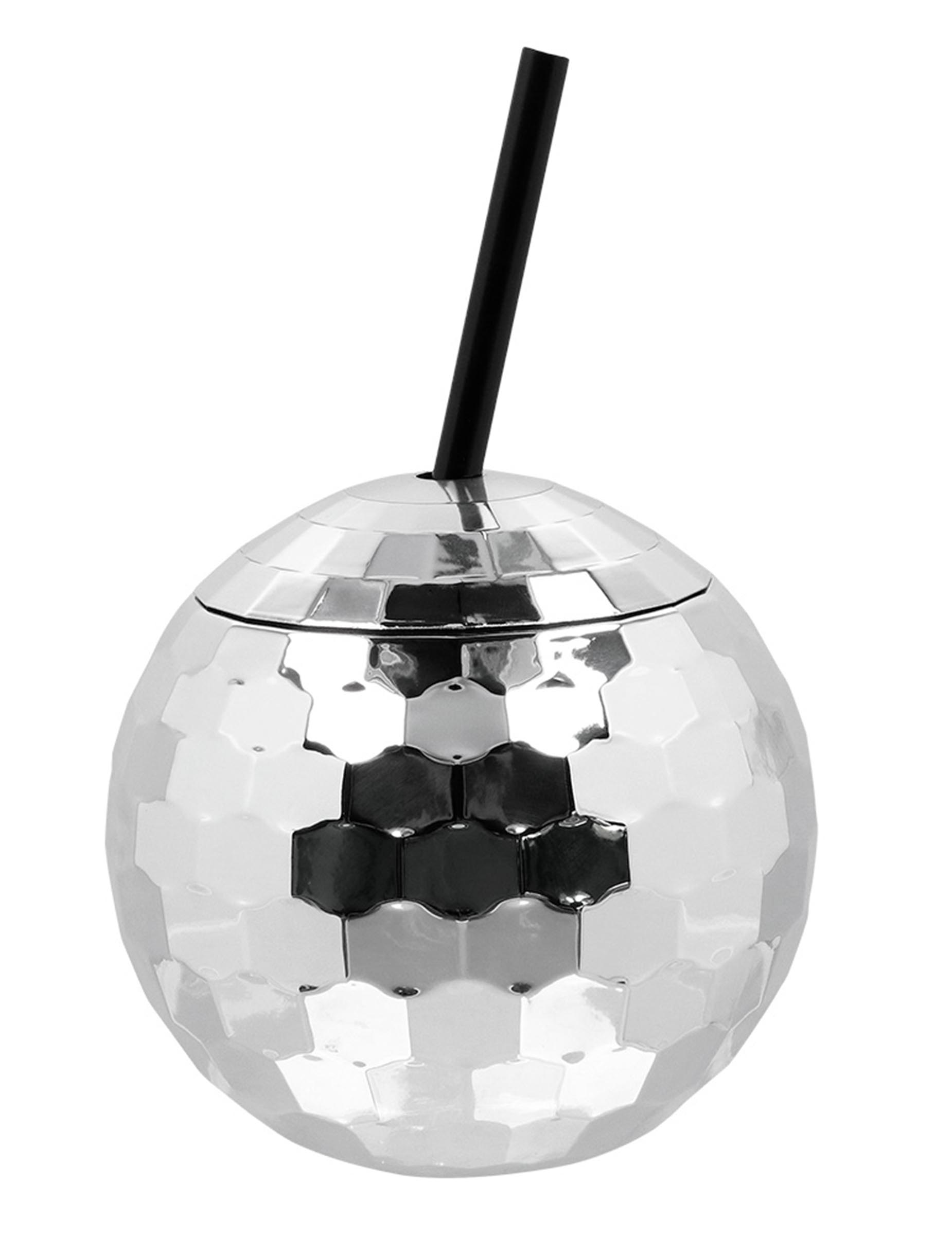Gobelet boule disco avec paille argent 650ml