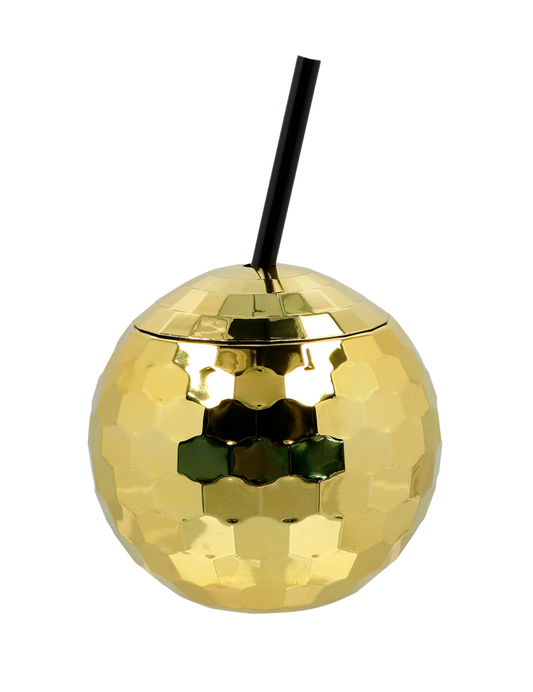 Gobelet boule disco avec paille or 650ml