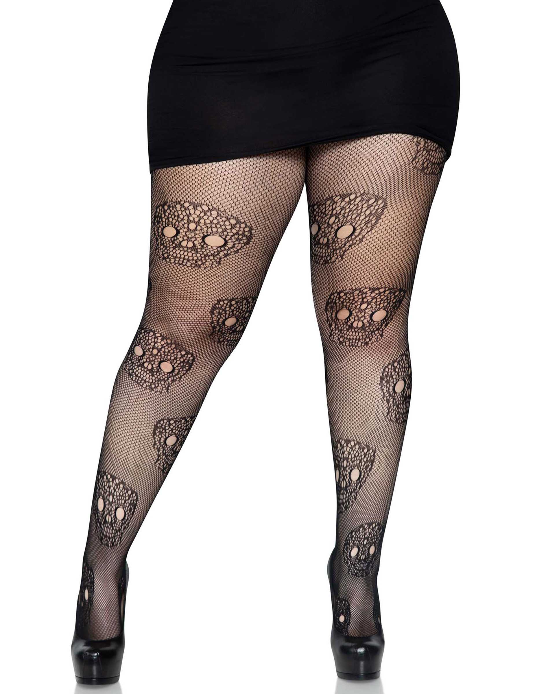 Collants résille Dia de los muertos grande taille femme