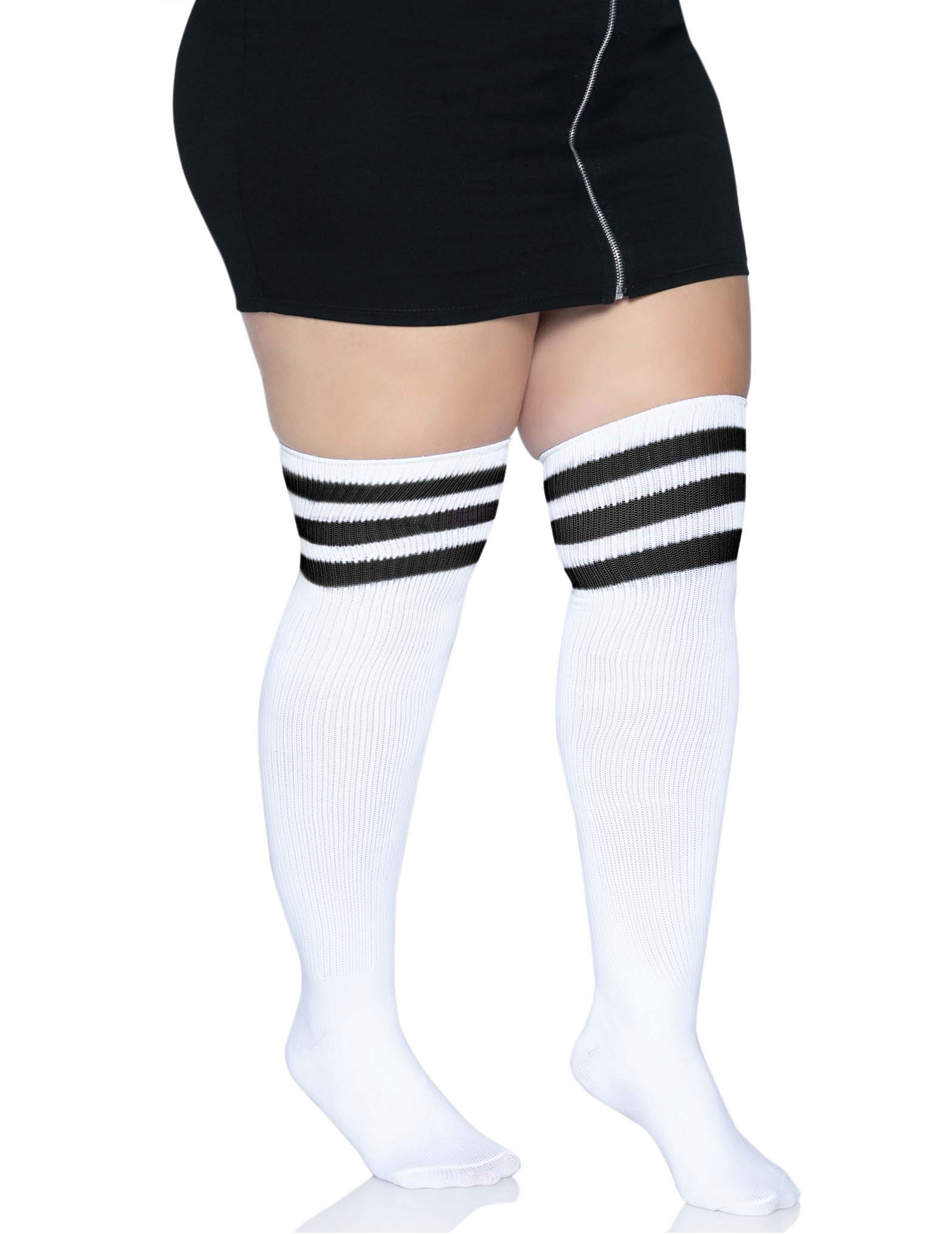 Chaussettes hautes blanches à rayures noires grande taille femme