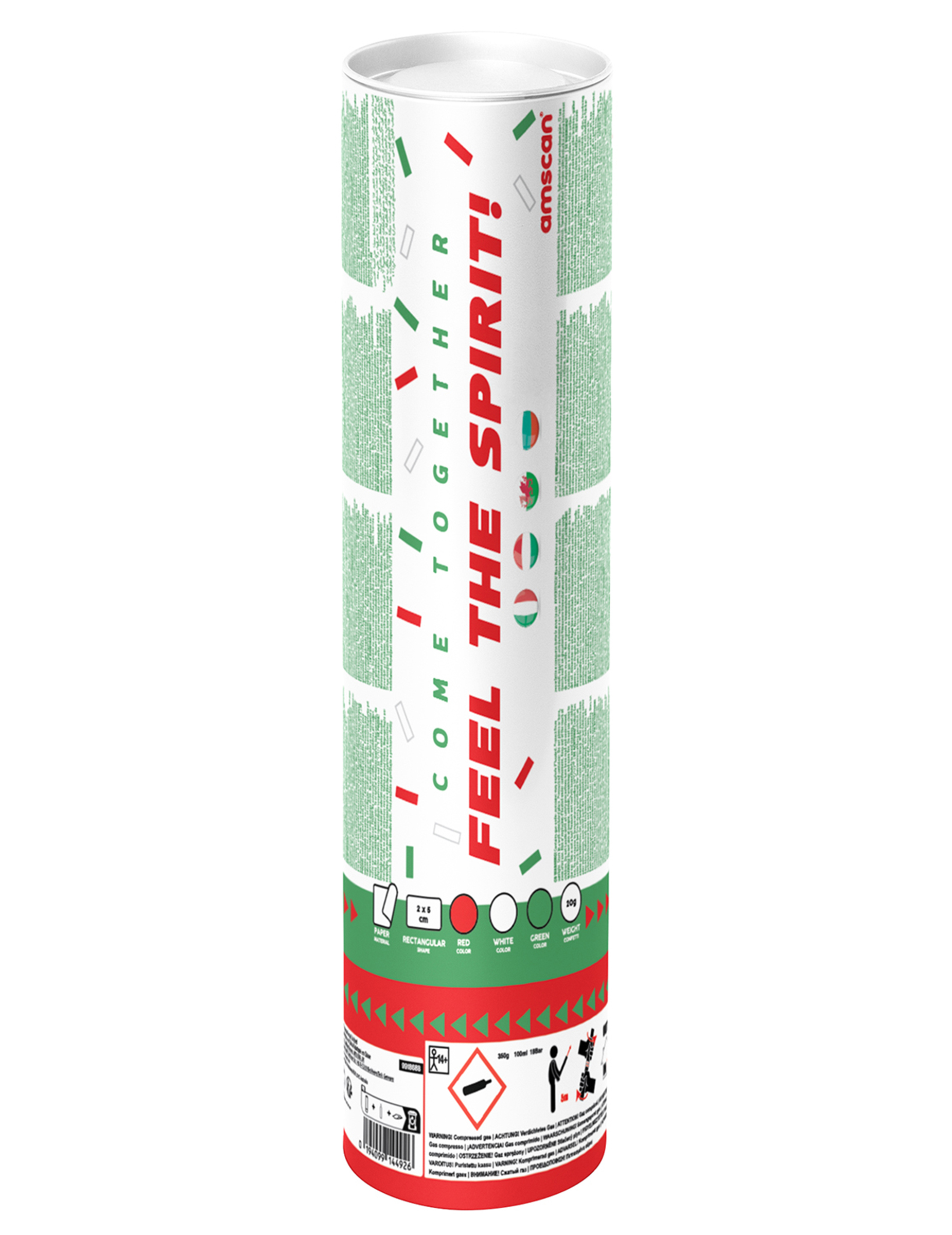 Canon à confettis vert, blanc et rouge supporter