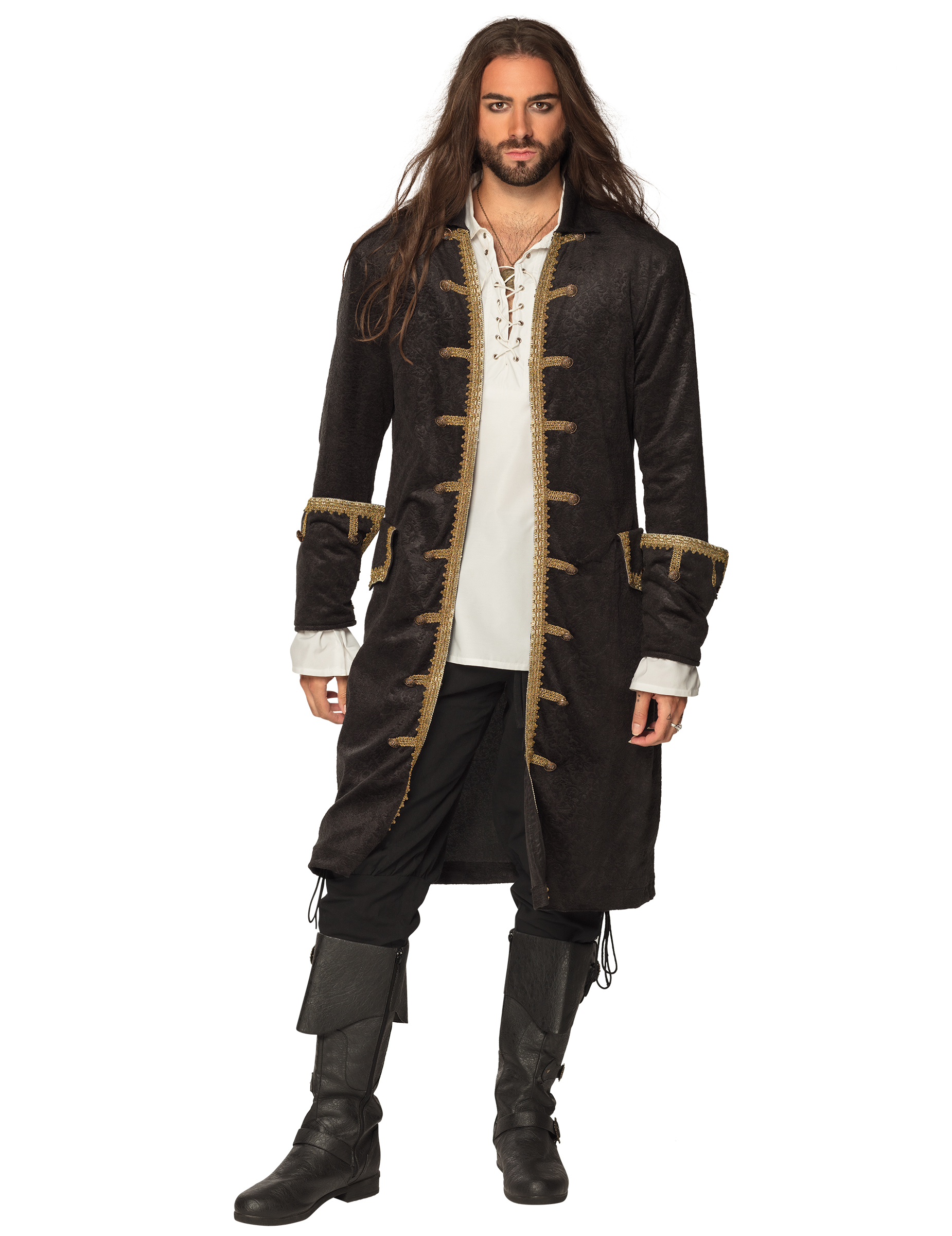 Veste de capitaine pirate noir et or homme