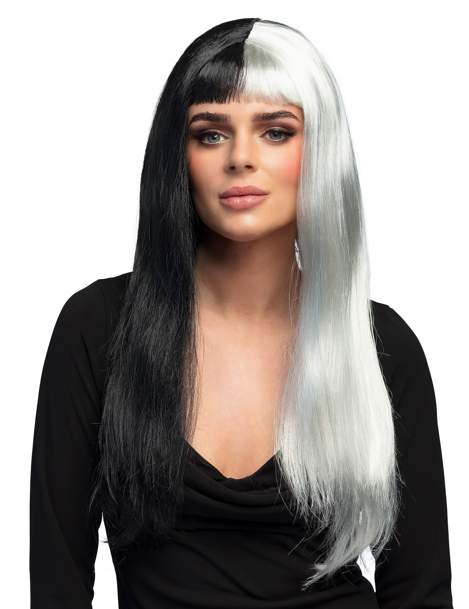 Perruque lisse noire et blanche femme