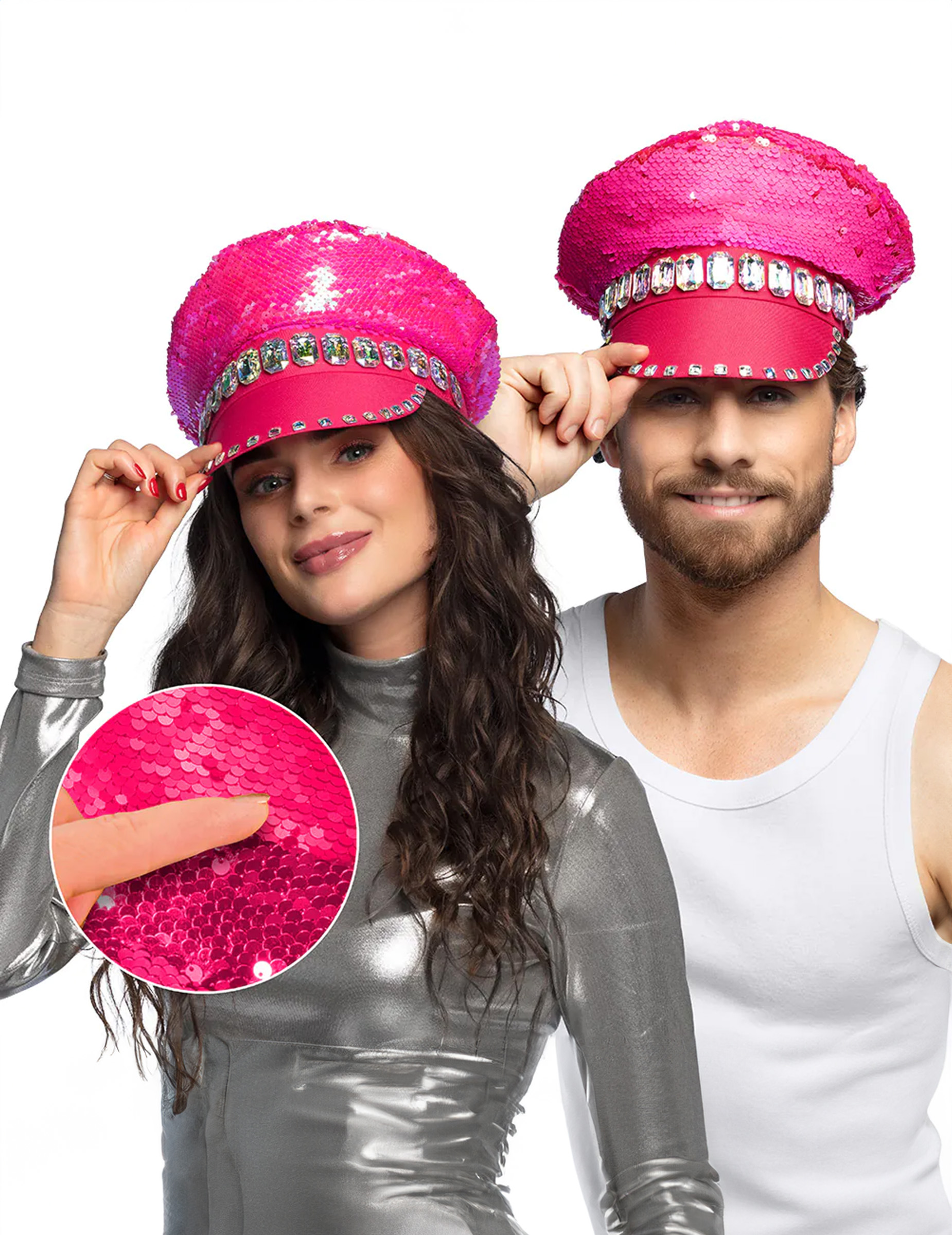 Casquette à sequins réversibles rose fluo adulte