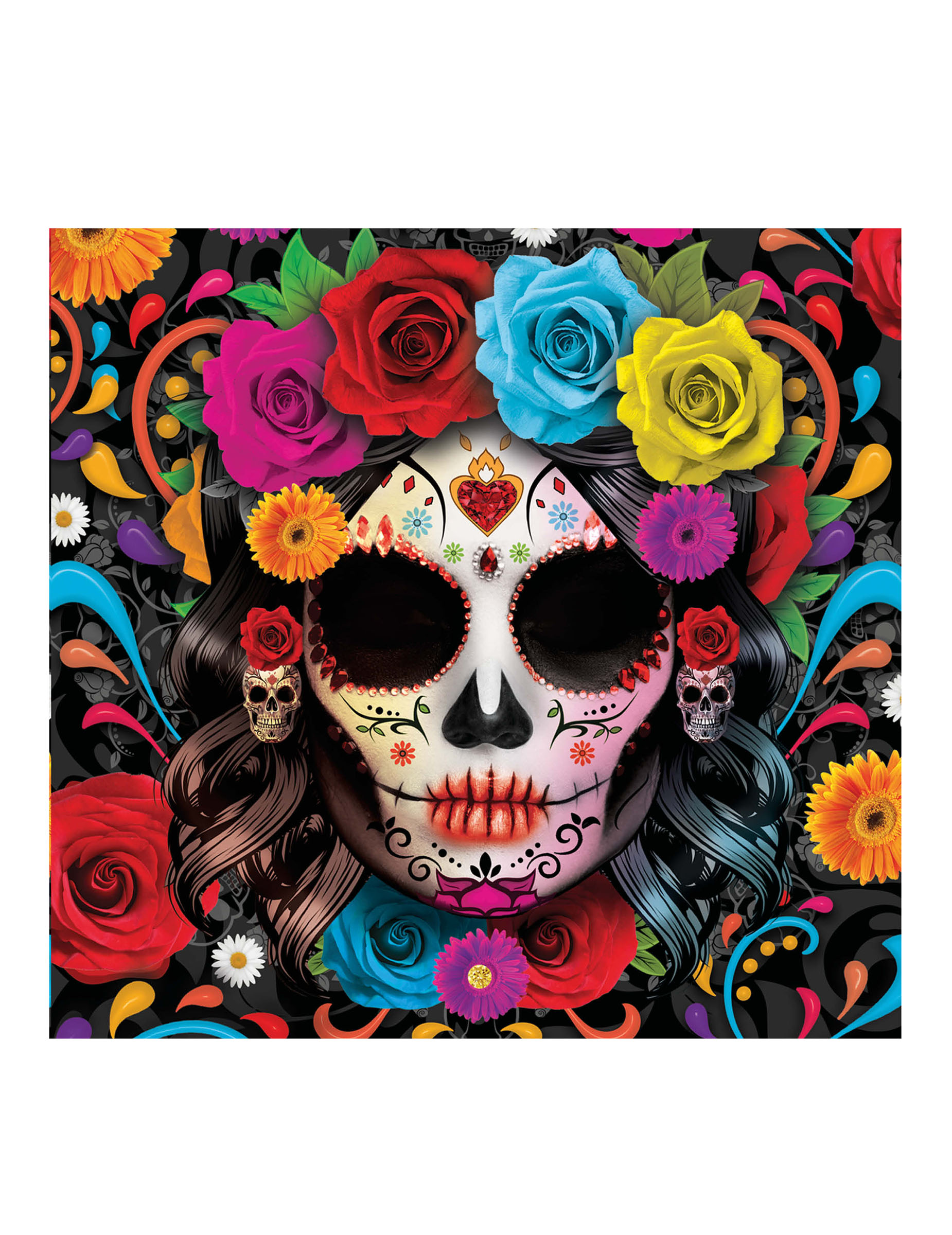 12 Serviettes Catrina Dia de los muertos 16 x 16 cm