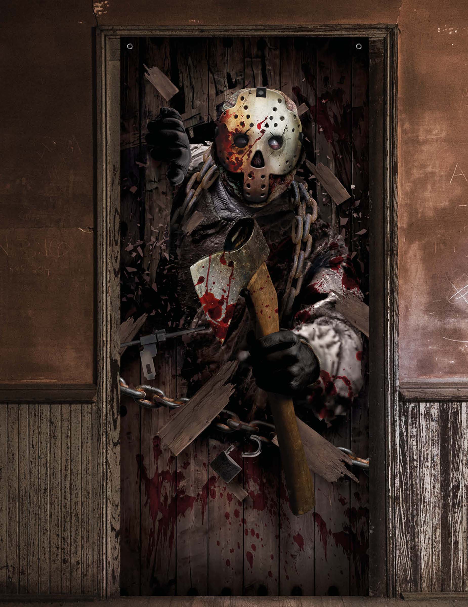Décoration de porte assassin à la hâche 80 x 180 cm