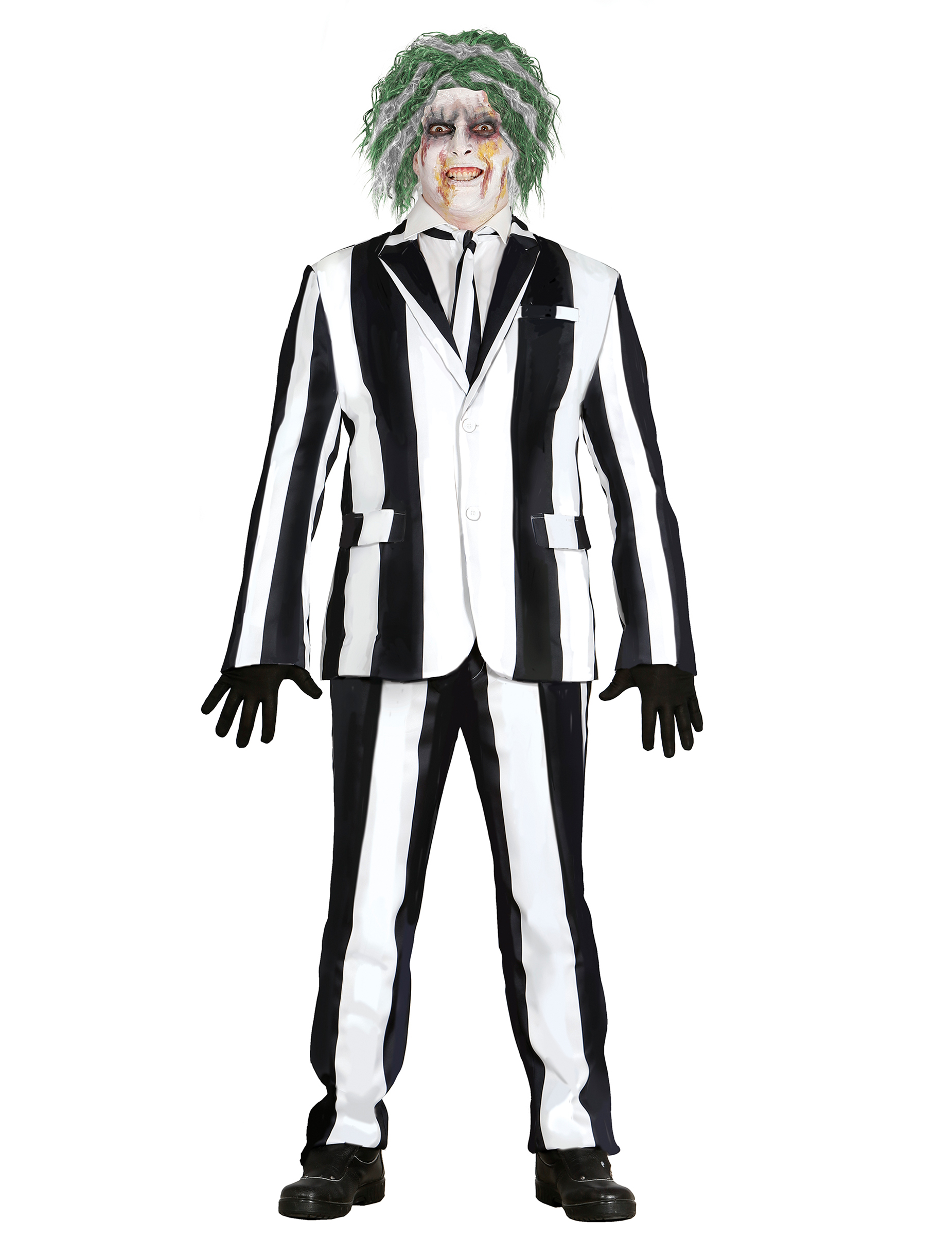 Costume de fantôme à rayures noires et blanches grande taille homme
