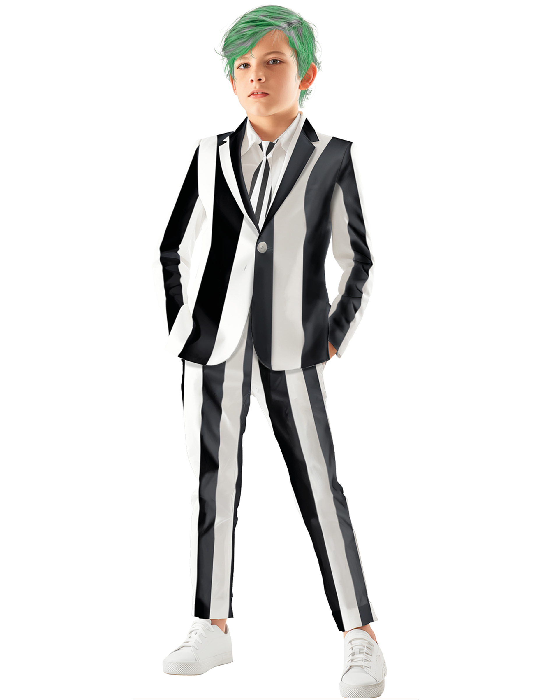 Costume de fantôme à rayures noires et blanches enfant