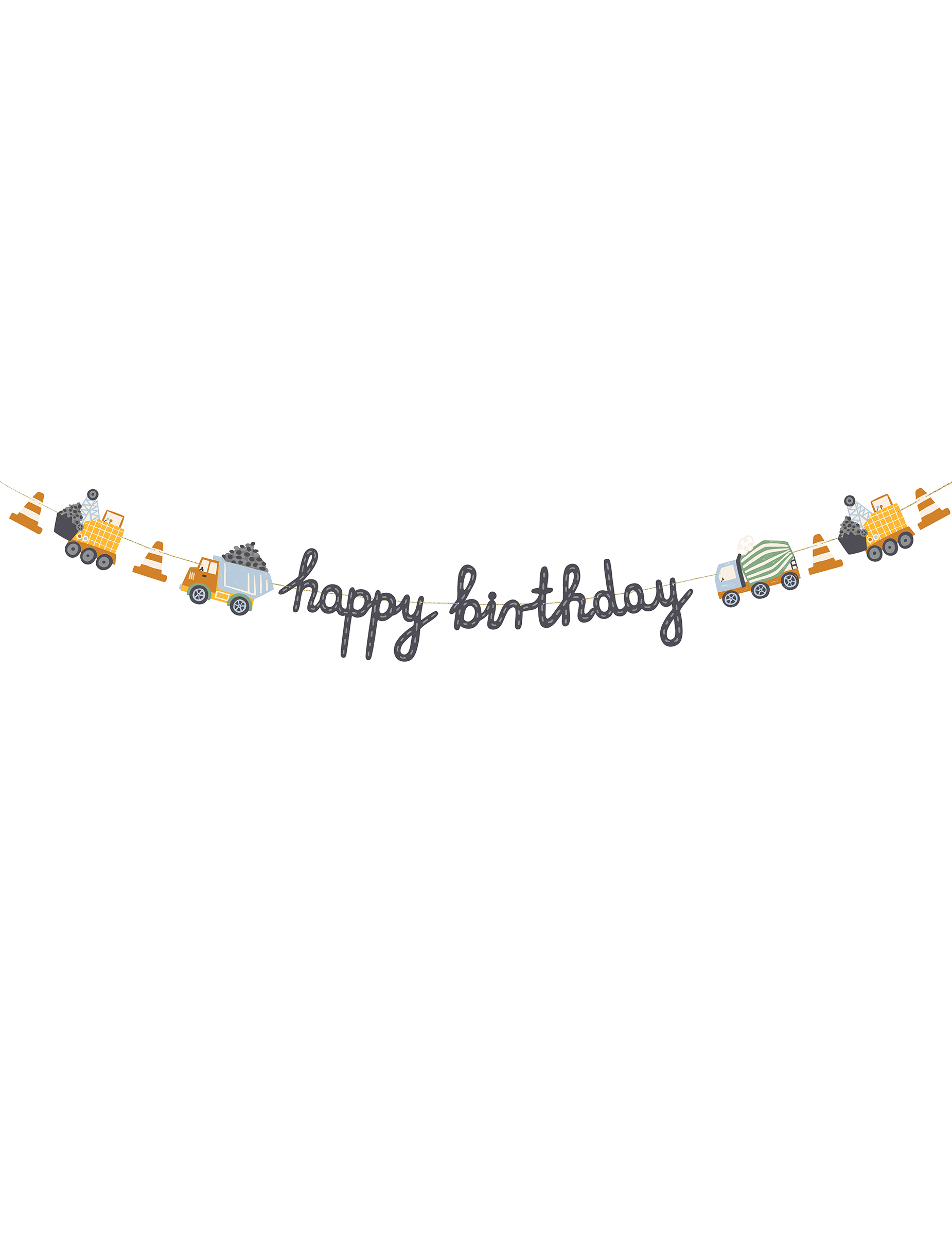 Bannière Happy Birthday camions de chantier 2 m