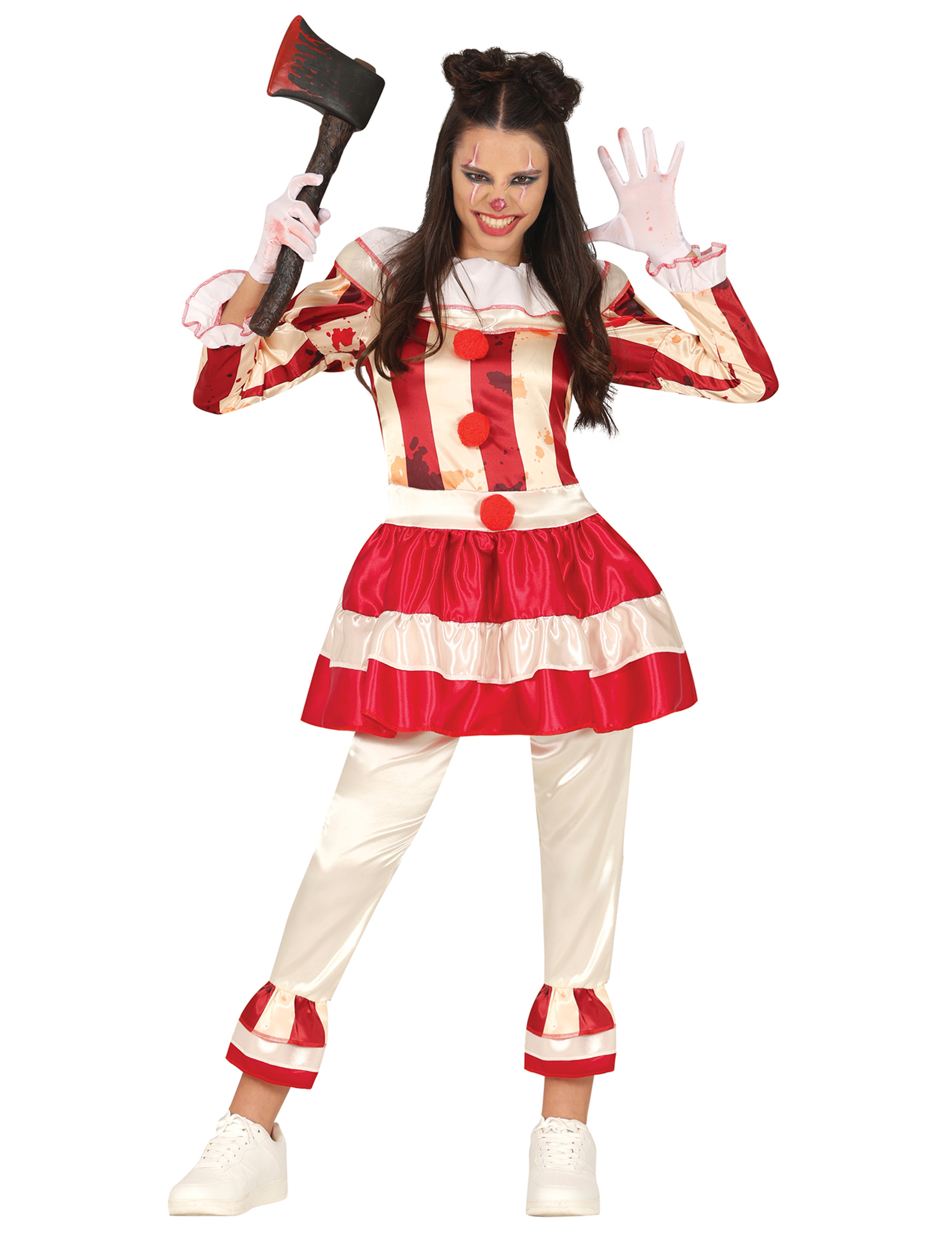 Déguisement clown terrifiante rouge et blanc adolescente
