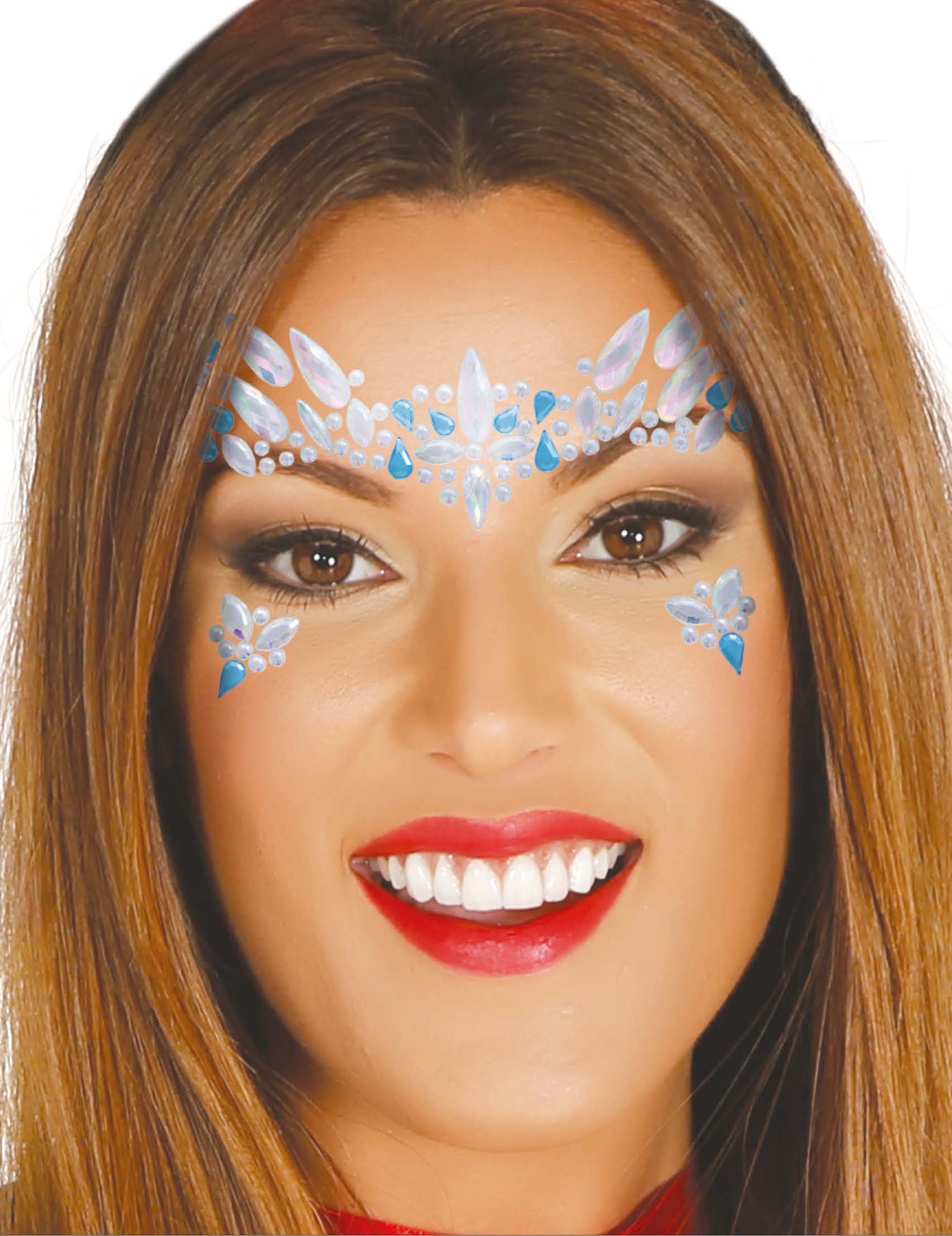 Bijoux pour visage adhésifs cristaux blancs et bleus