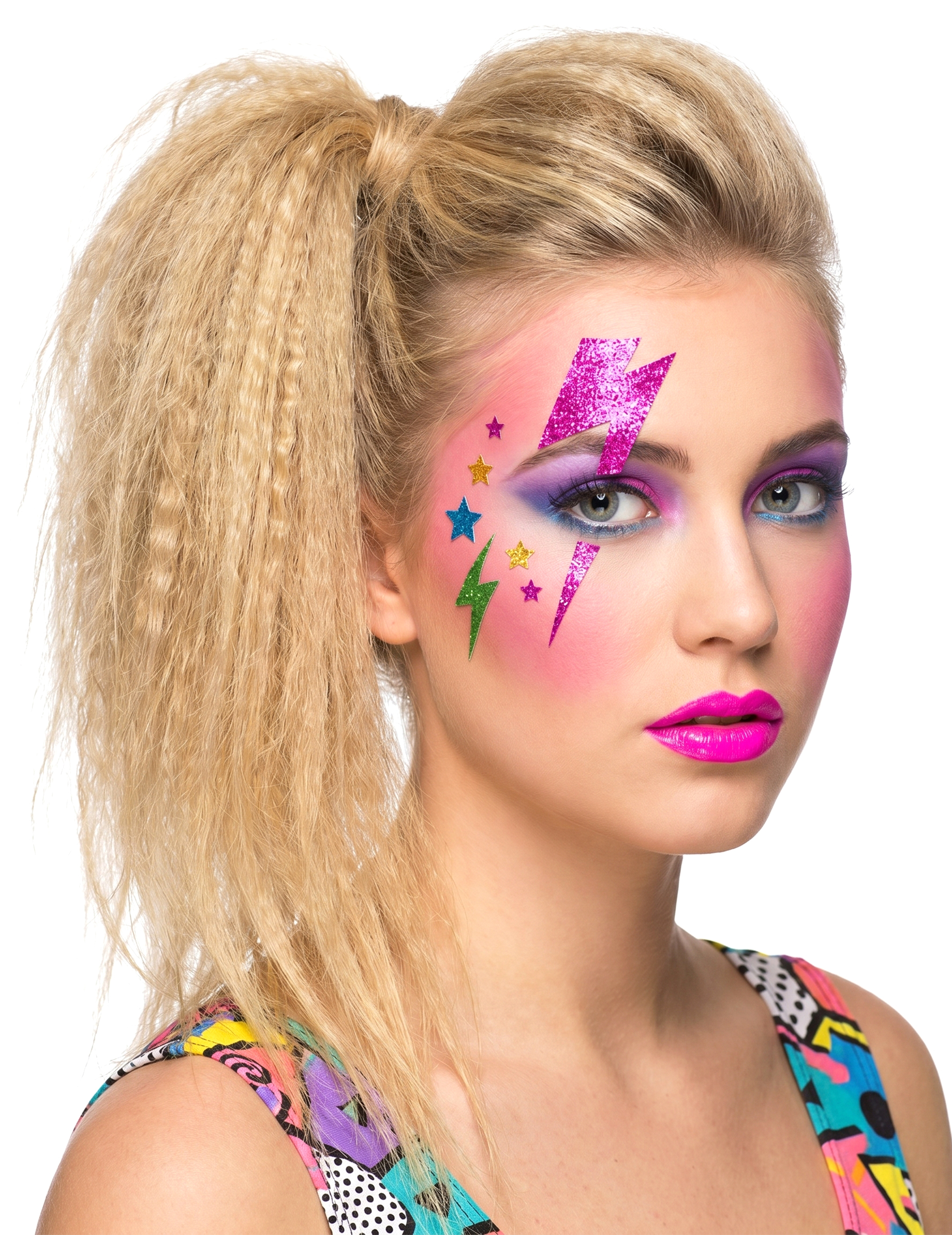 Stickers pour visage éclairs à paillettes multicolores