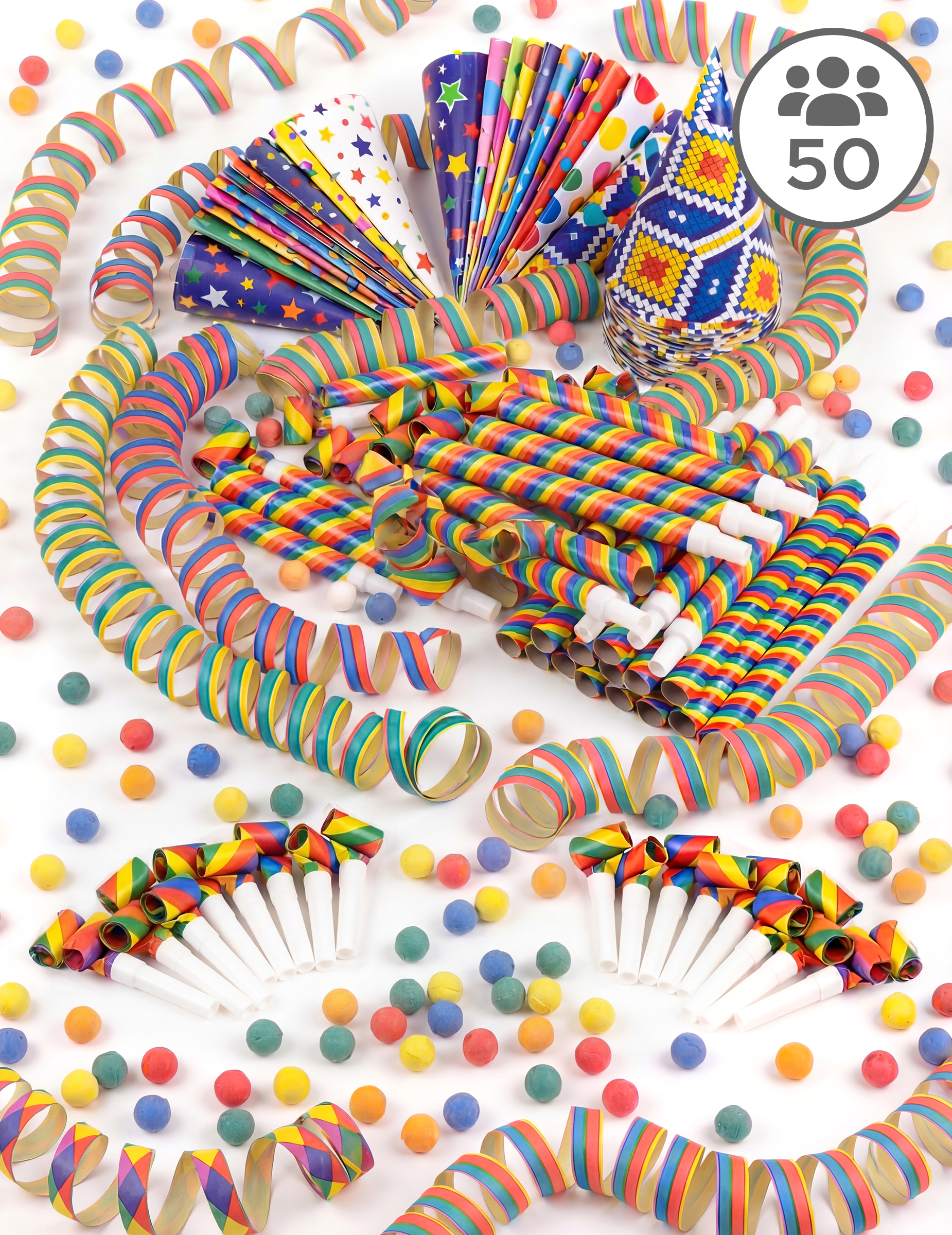 Coffret cotillons multicolores 50 personnes