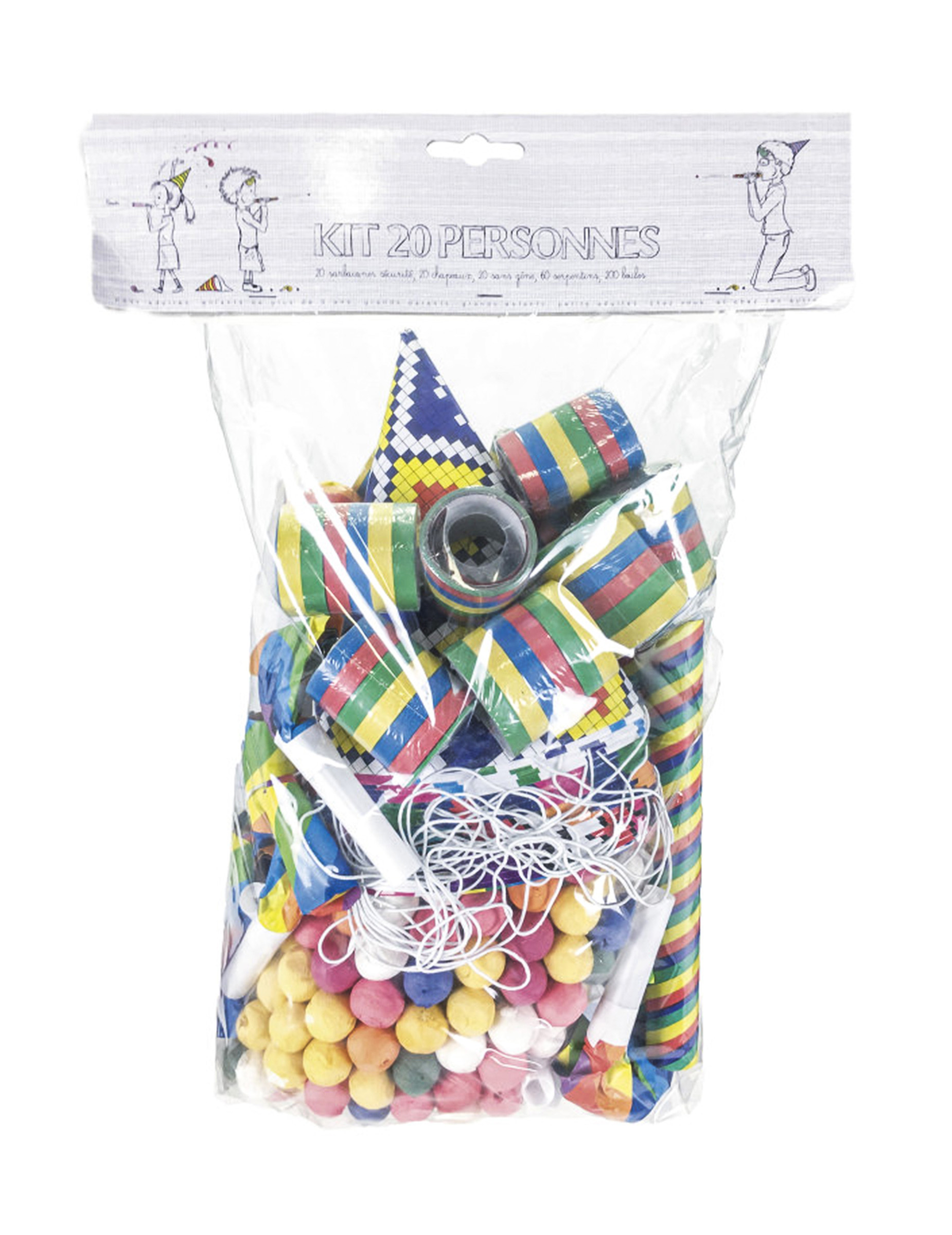 Kit cotillons multicolores 20 personnes