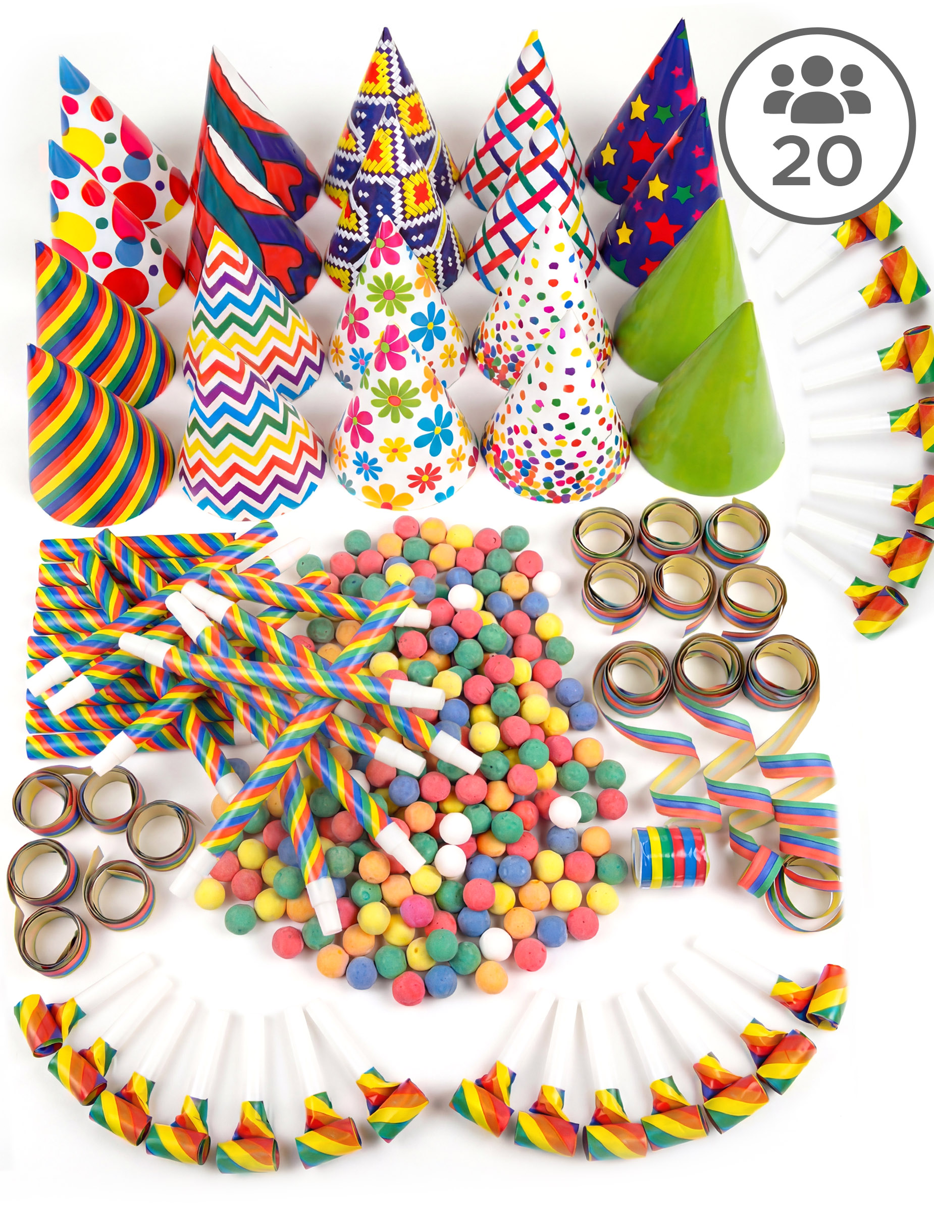 Kit cotillons multicolores 20 personnes