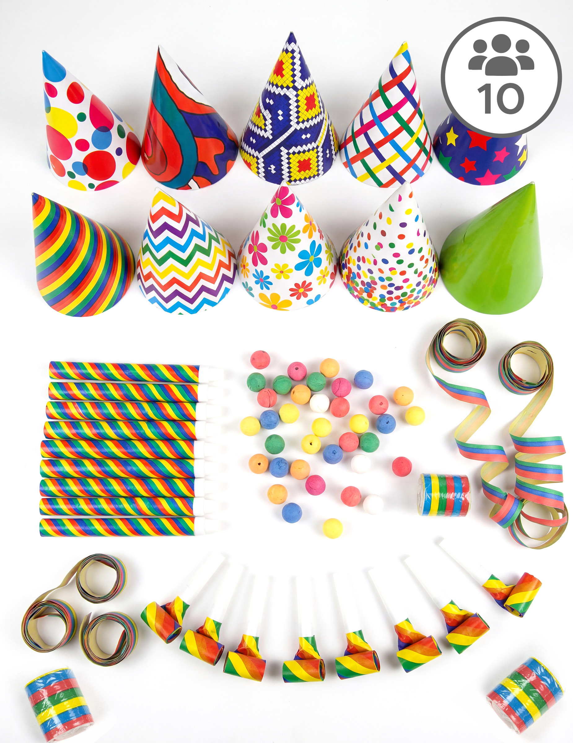 Kit cotillons multicolores 10 personnes