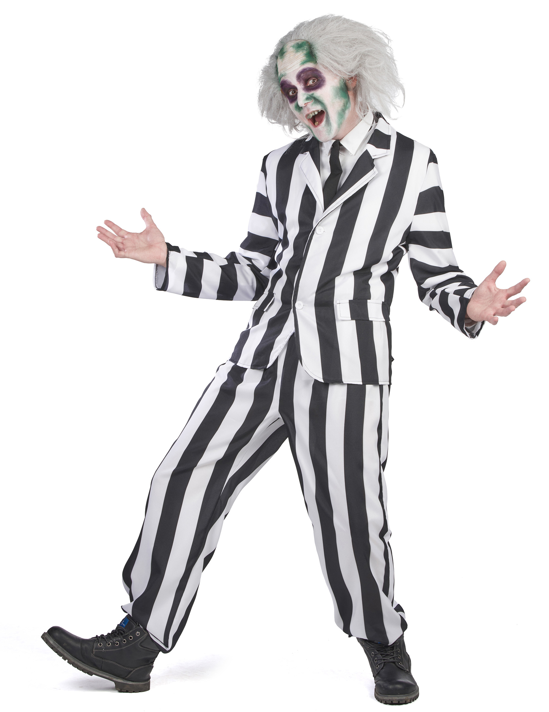 Costume de fantôme rayé noir et blanc adulte