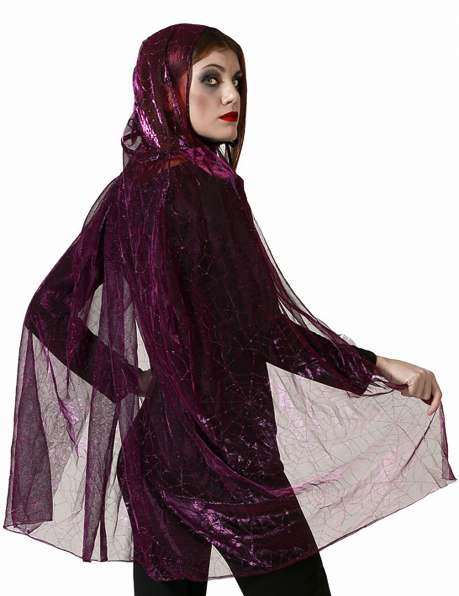 Cape à capuche toile d'araignée violette adulte