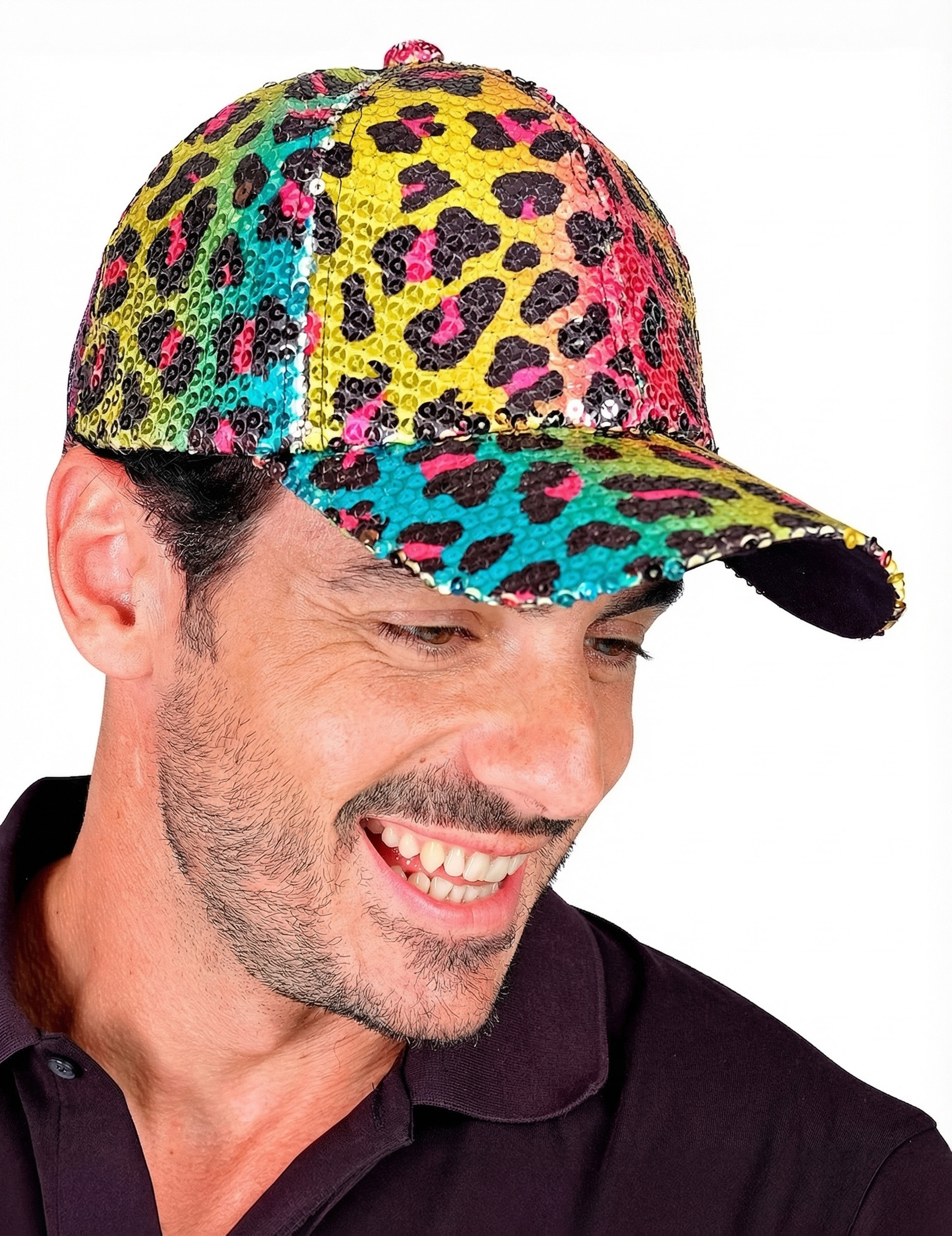 Casquette à sequins léopard multicolore adulte
