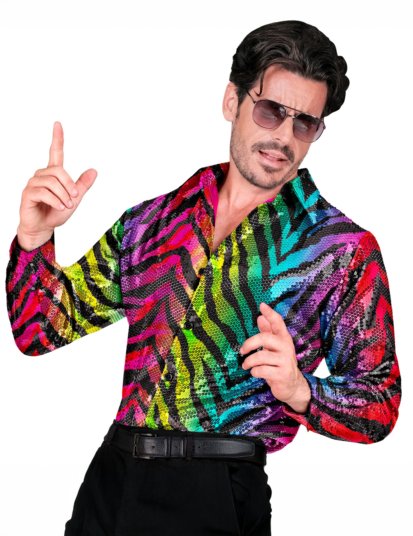 Chemise à sequins tigrée arc en ciel homme