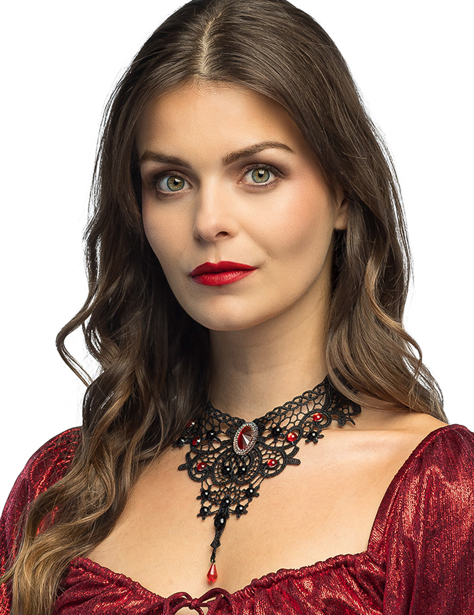 Collier Vampire dentelle et pierres précieuses