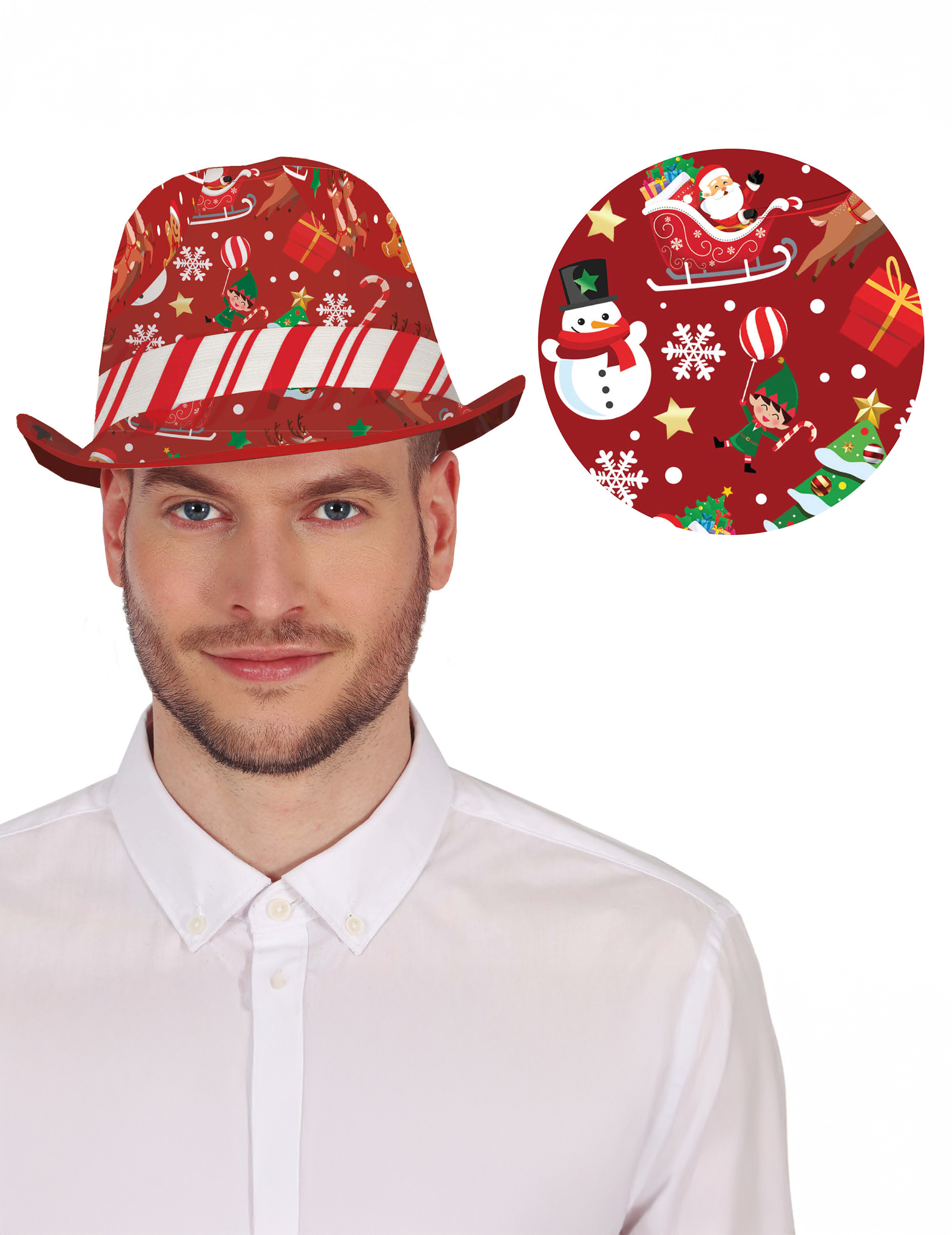 Borsalino rouge à motifs de Noël adulte