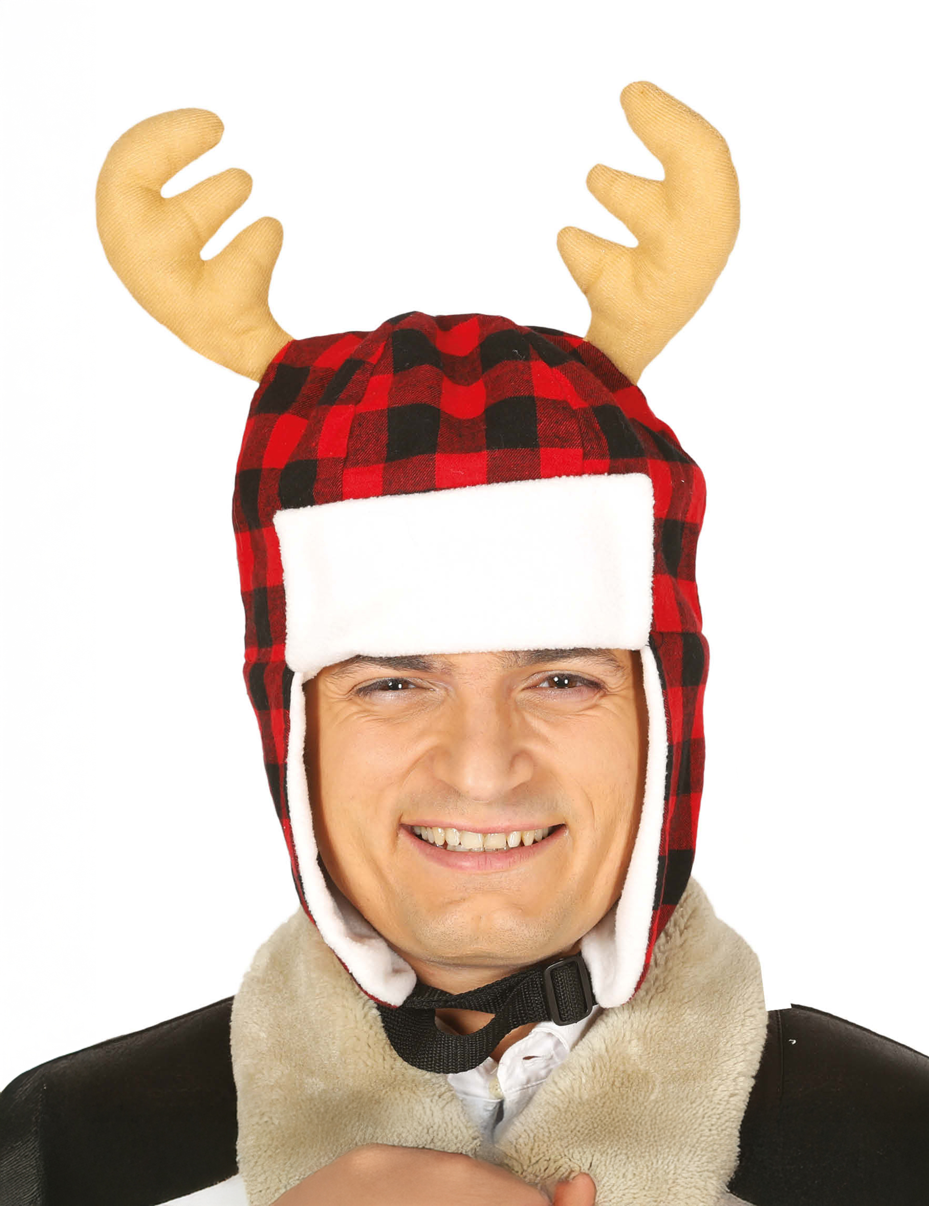 Bonnet à carreaux avec bois de renne adulte