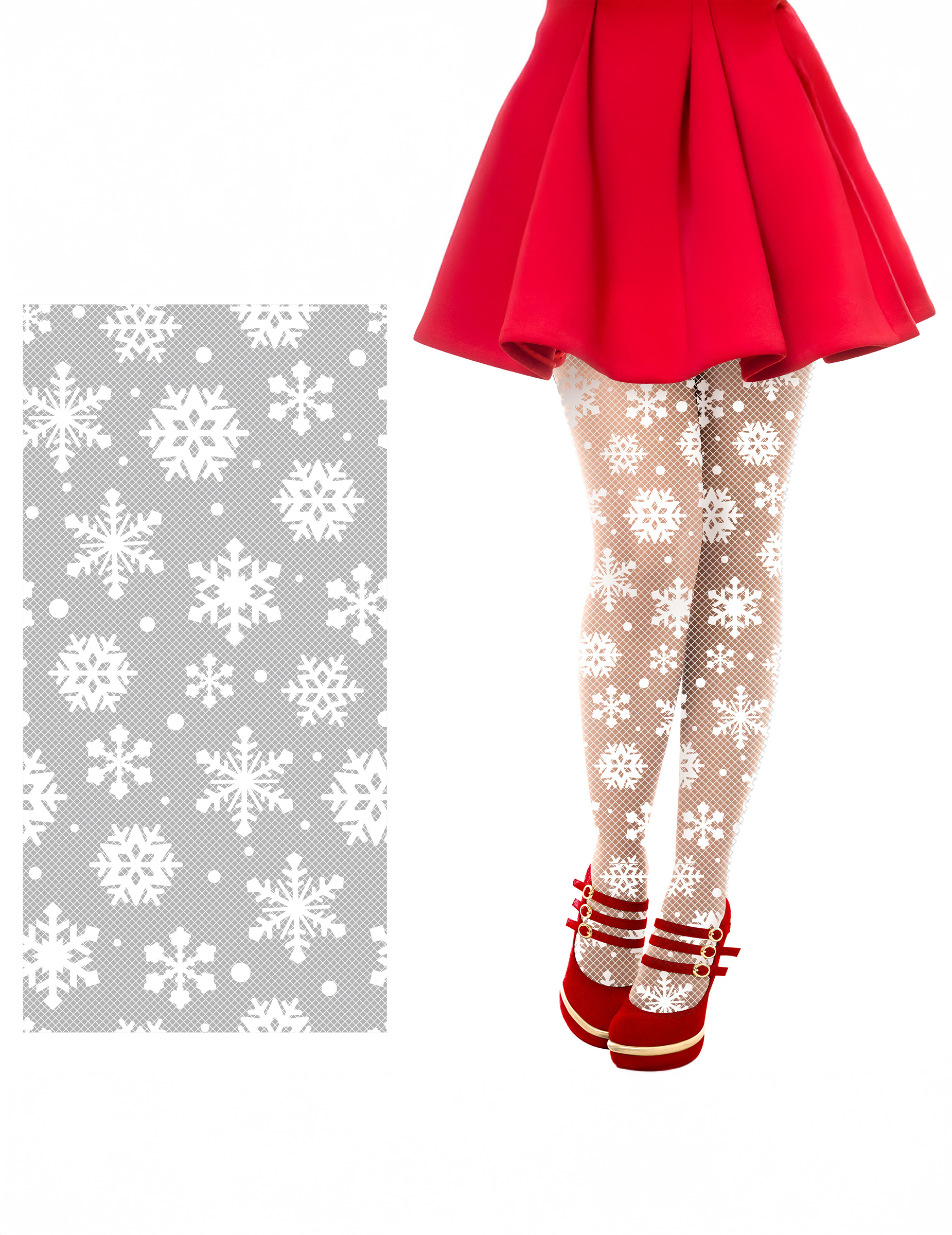 Collants résille blancs à motifs flocons de Noël adulte