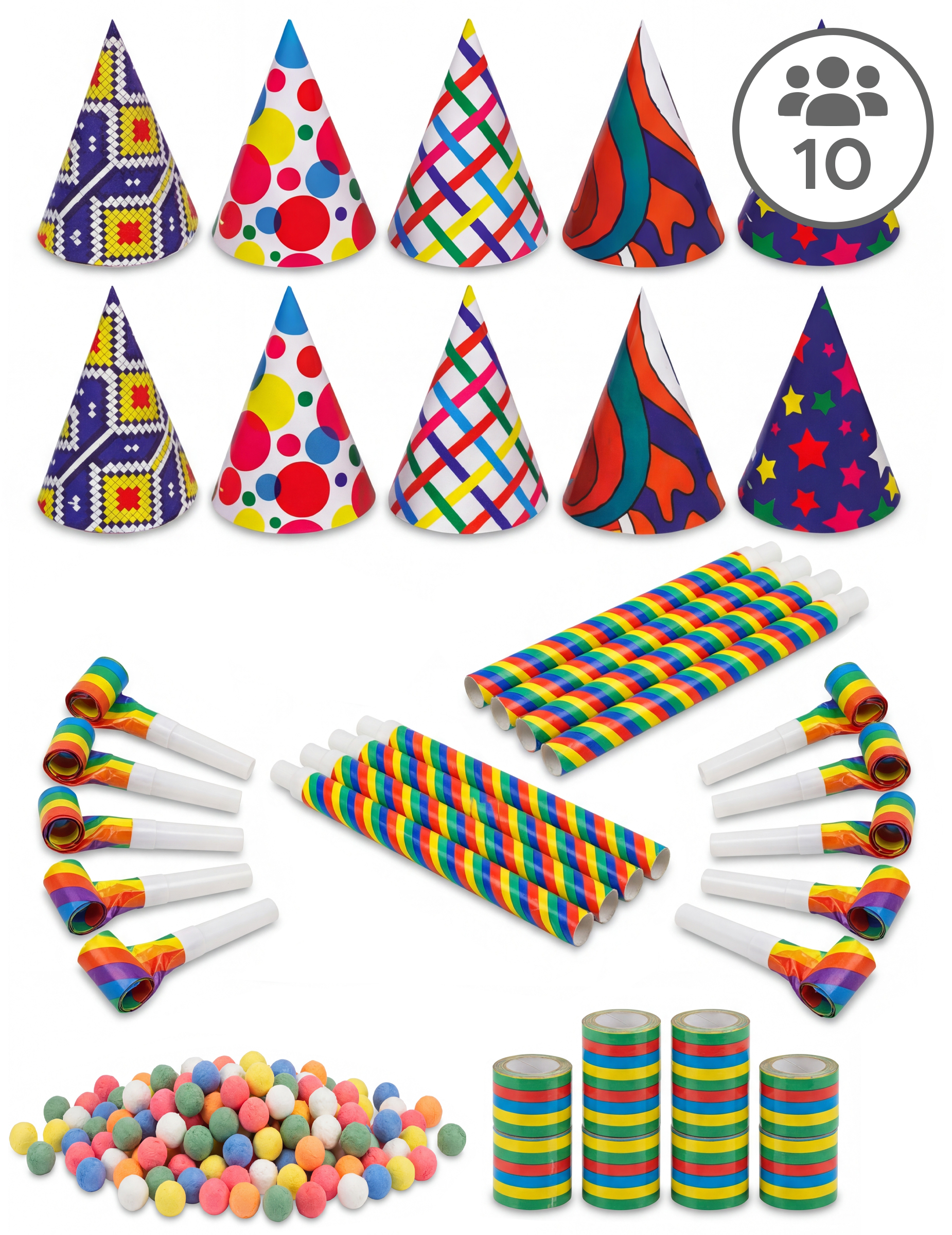 Kit cotillons multicolores 10 personnes