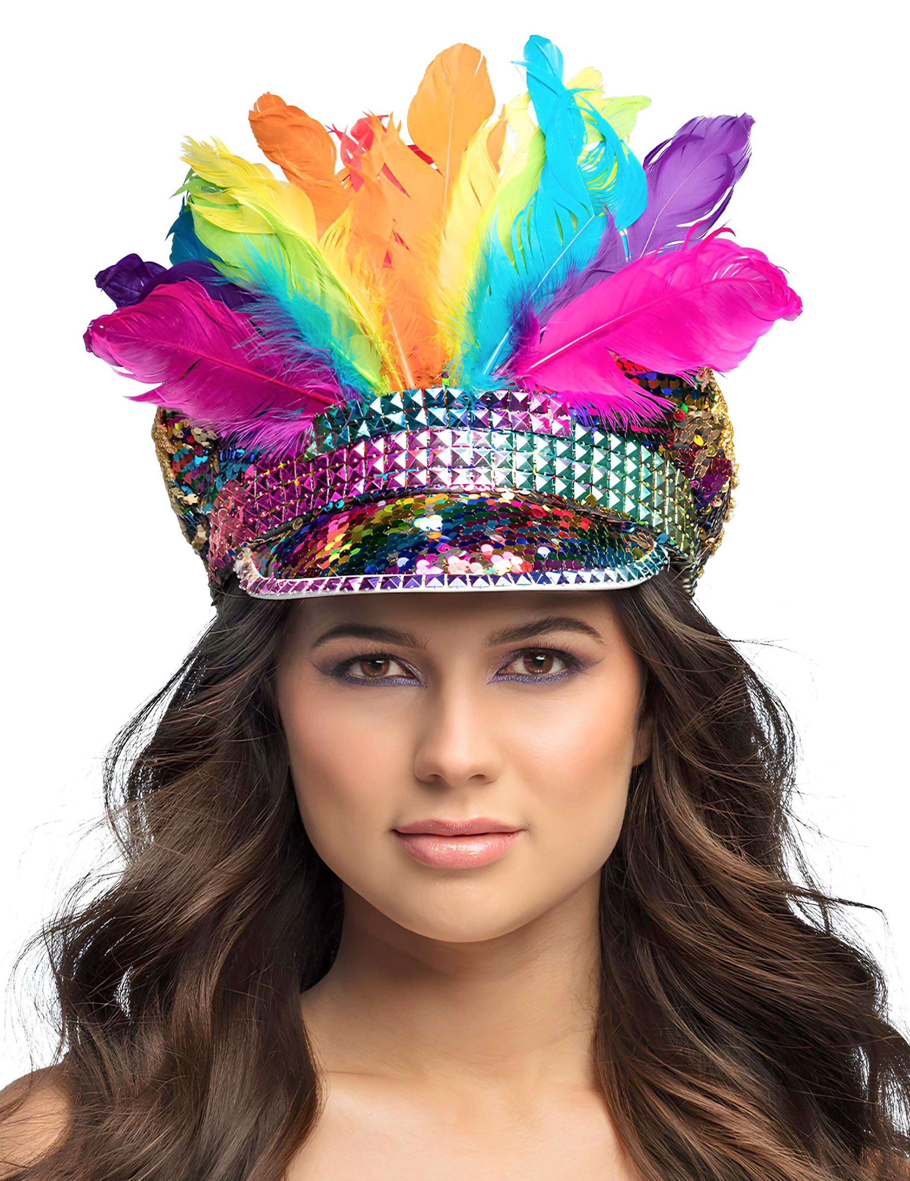 Casquette Arc-en-ciel avec sequins et plumes  adulte