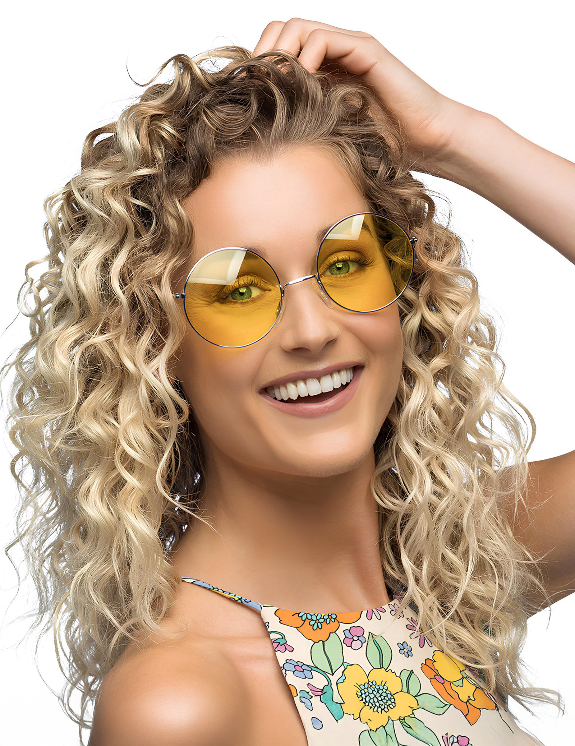 Lunettes rondes jaunes hippies géantes