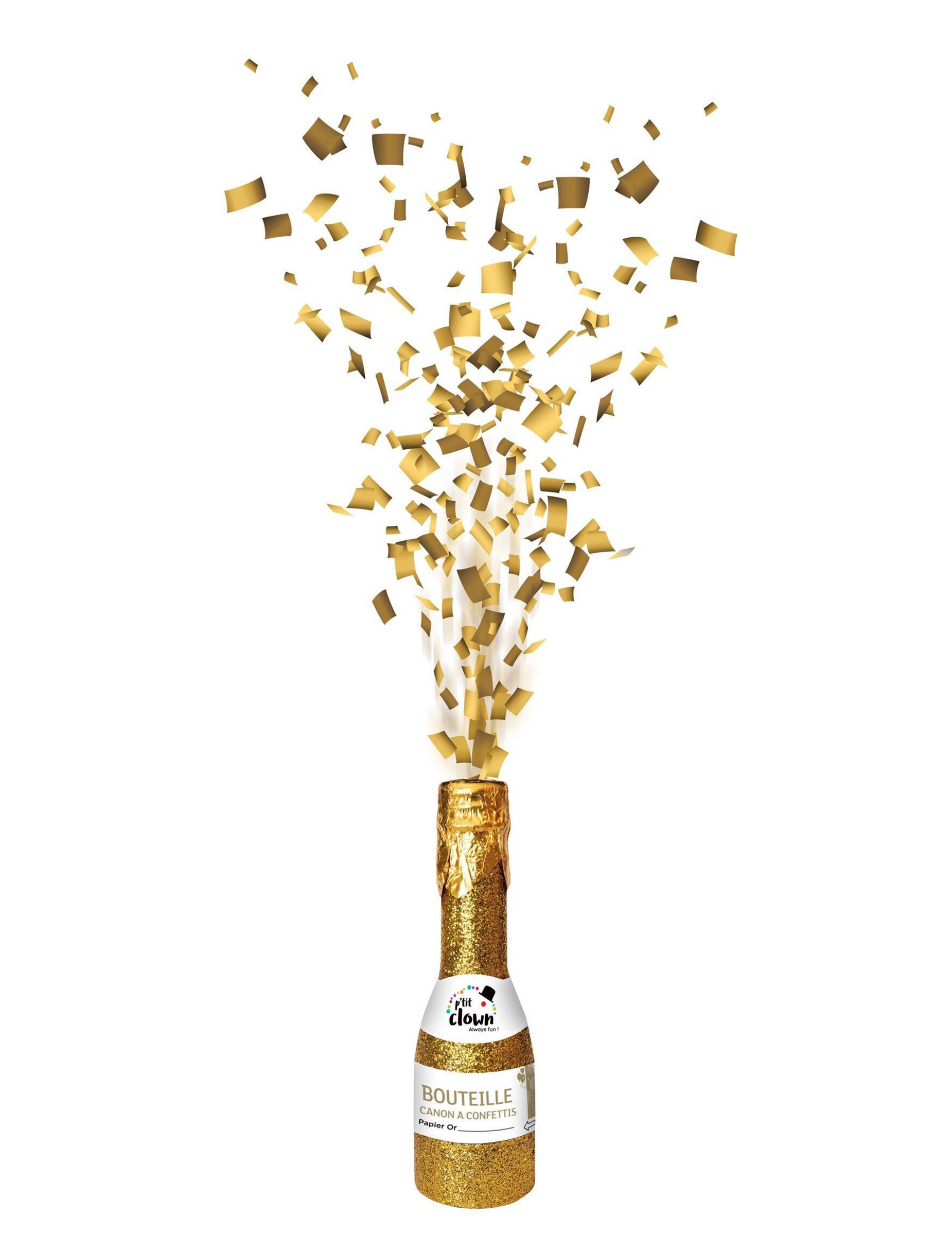 Bouteille dorée canon à confettis 16 cm