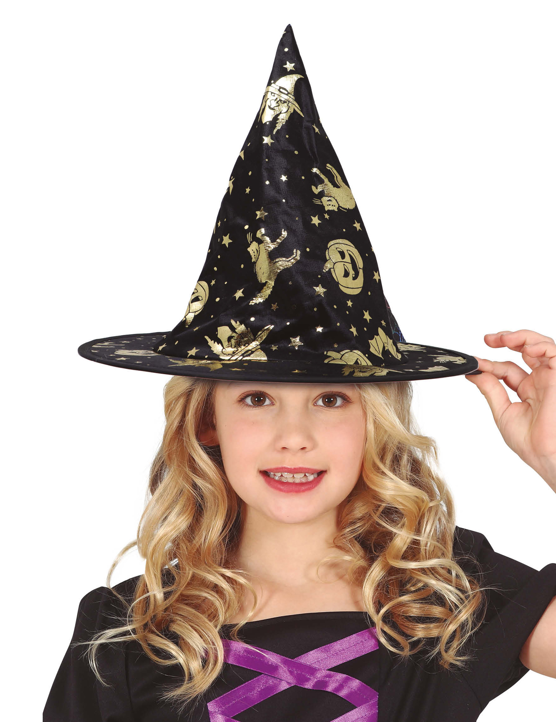 Chapeau sorcière noir et doré enfant
