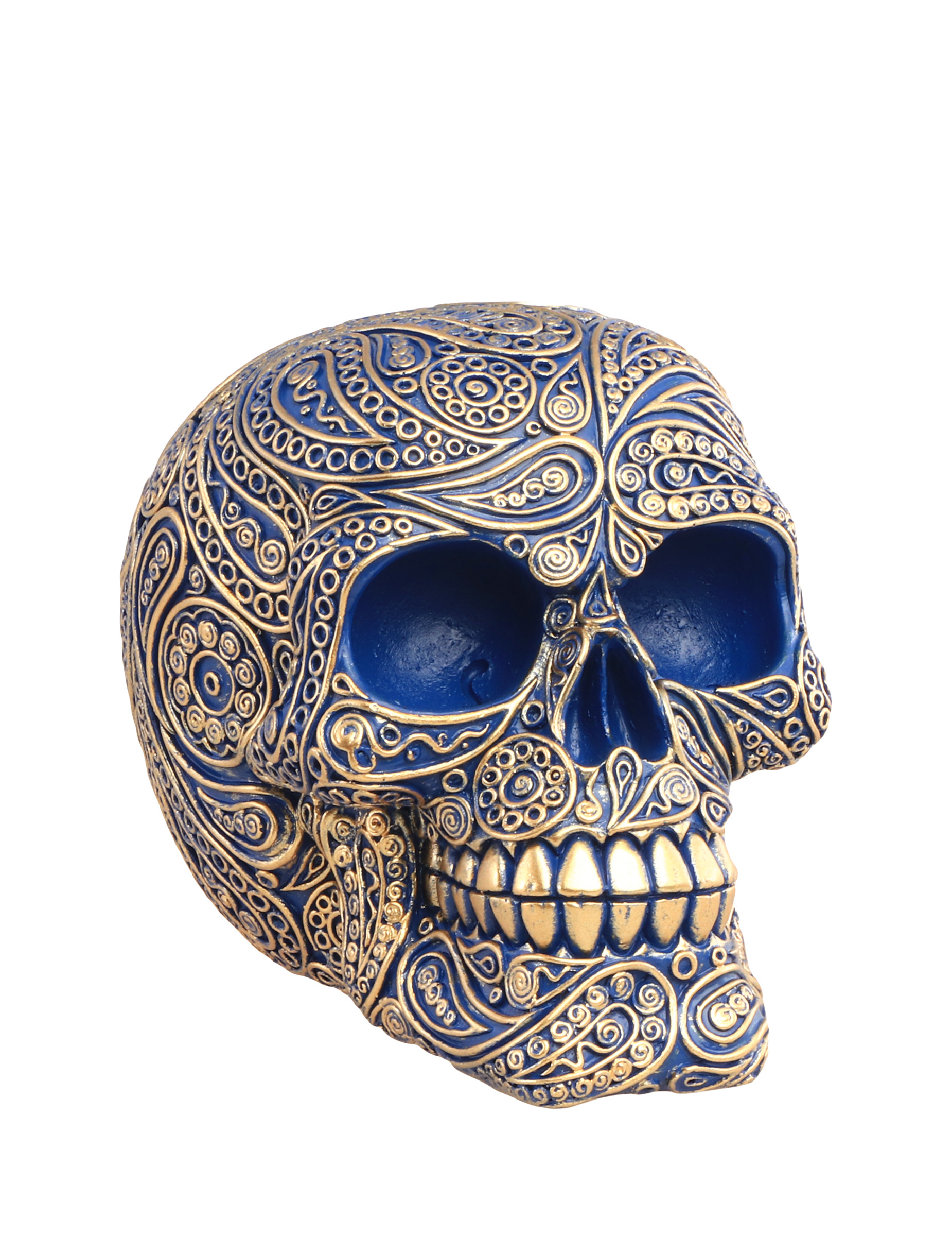 Crâne baroque bleu en résine 11,5cm