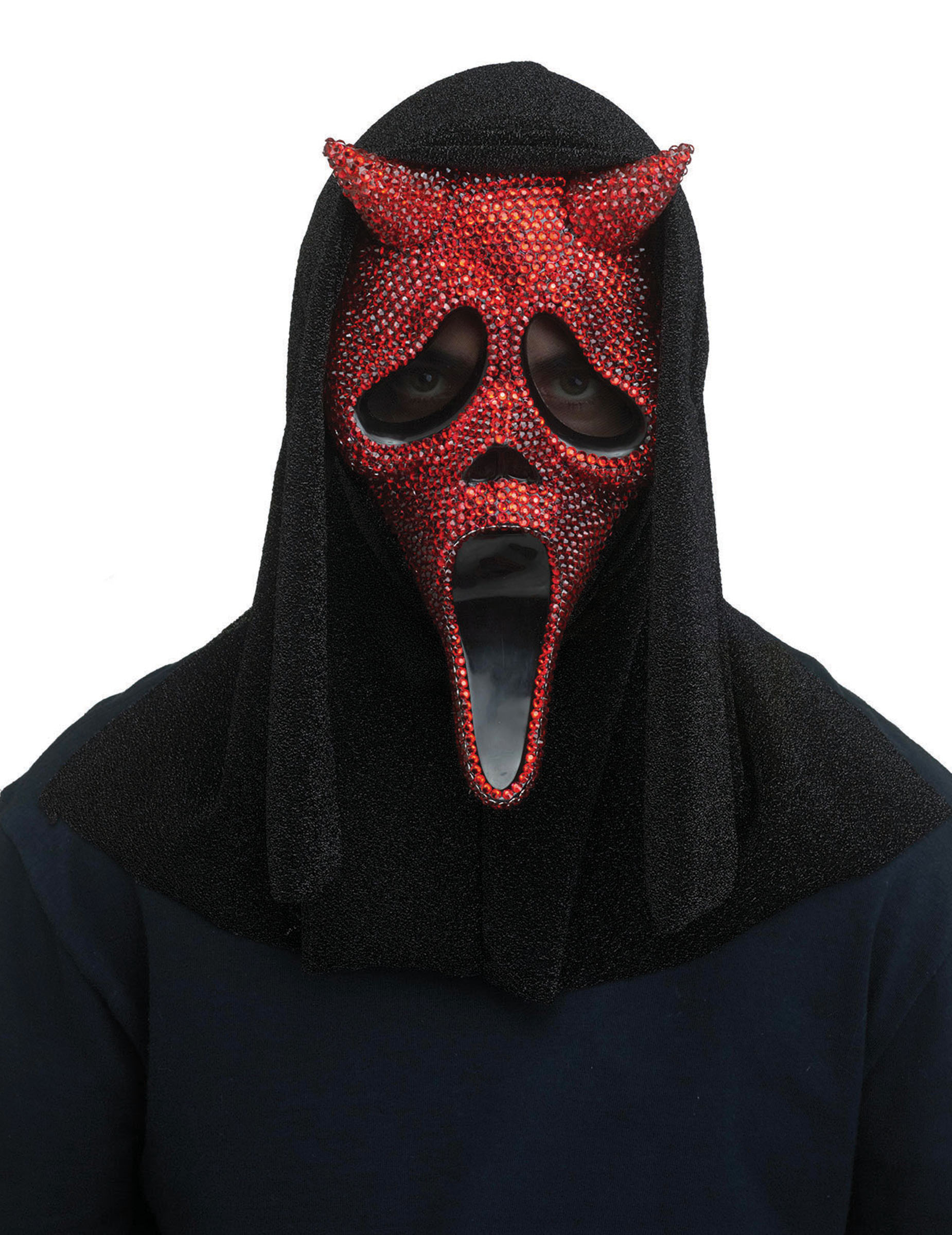 Masque Scream diable rouge à strass adulte