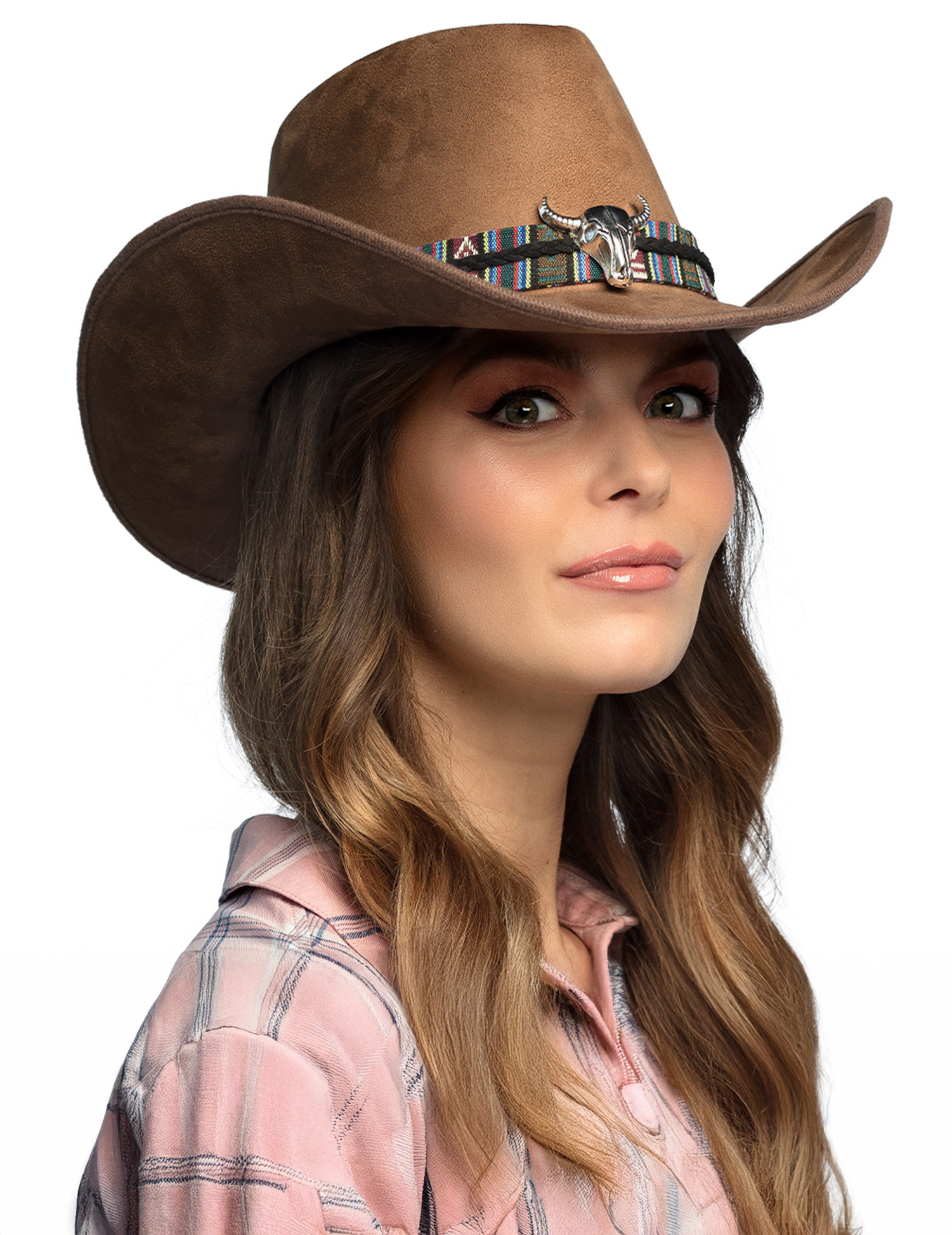 Chapeau cowboy marron à tête de buffle adulte