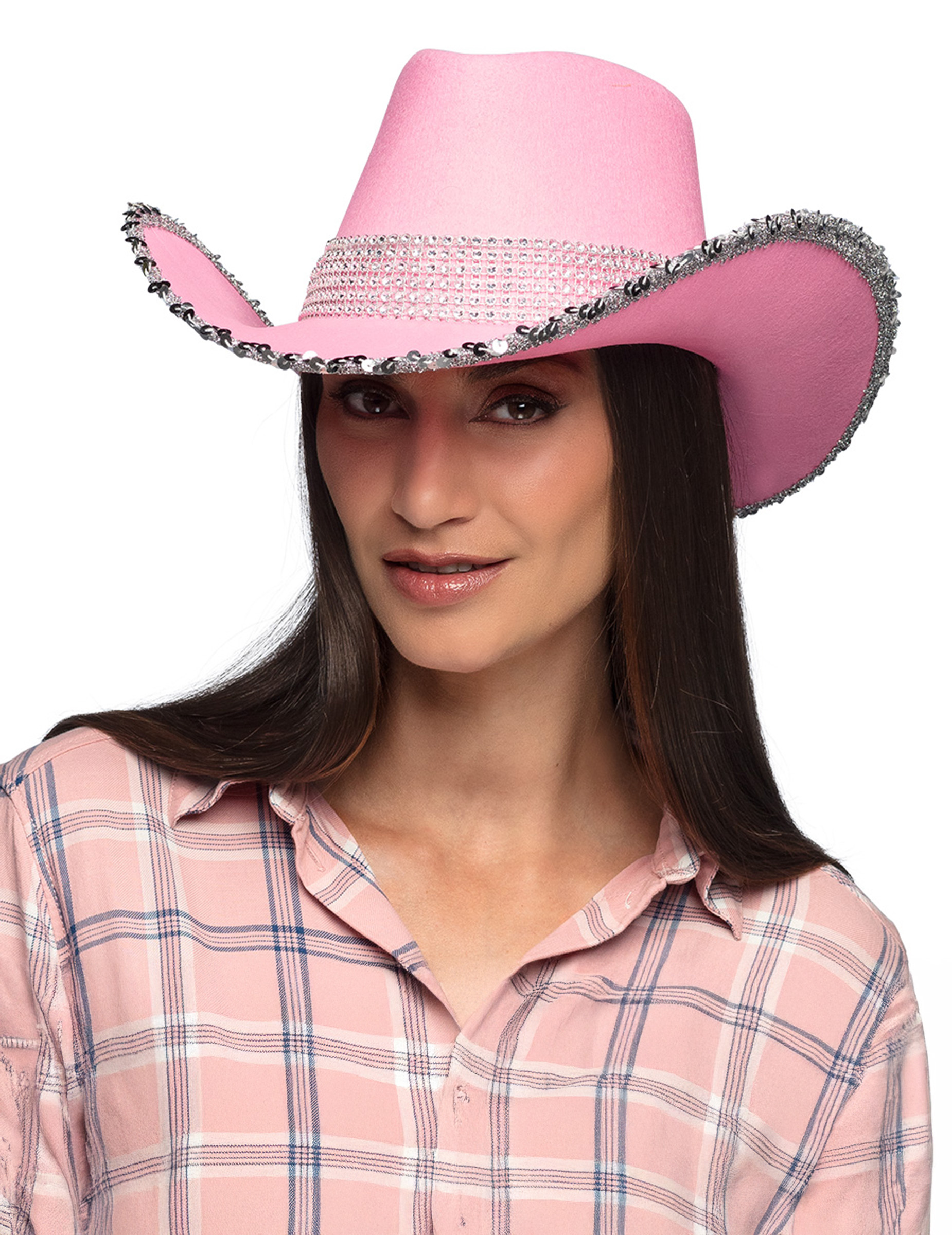 Chapeau de cowboy rose clair à strass adulte