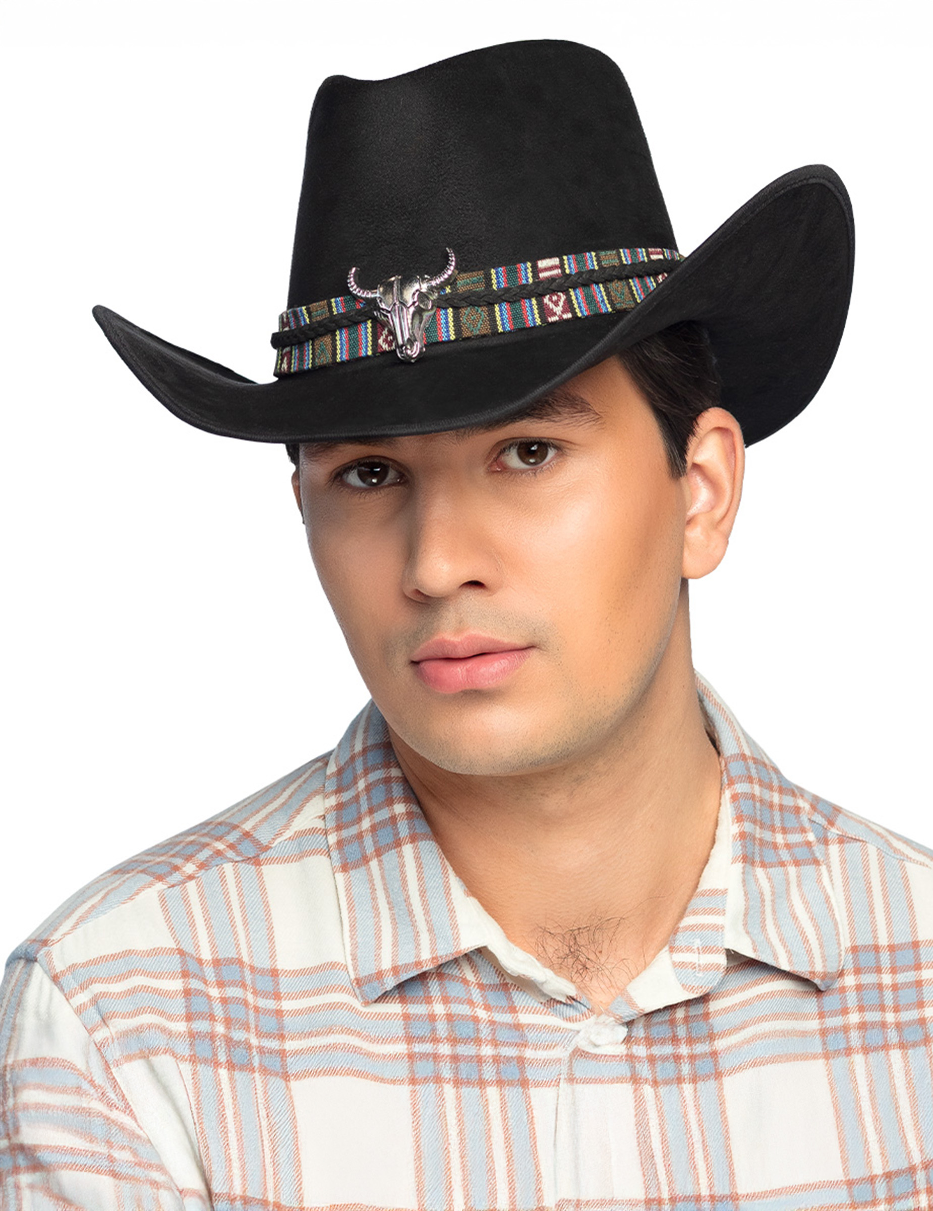 Chapeau cowboy noir à tête de buffle adulte