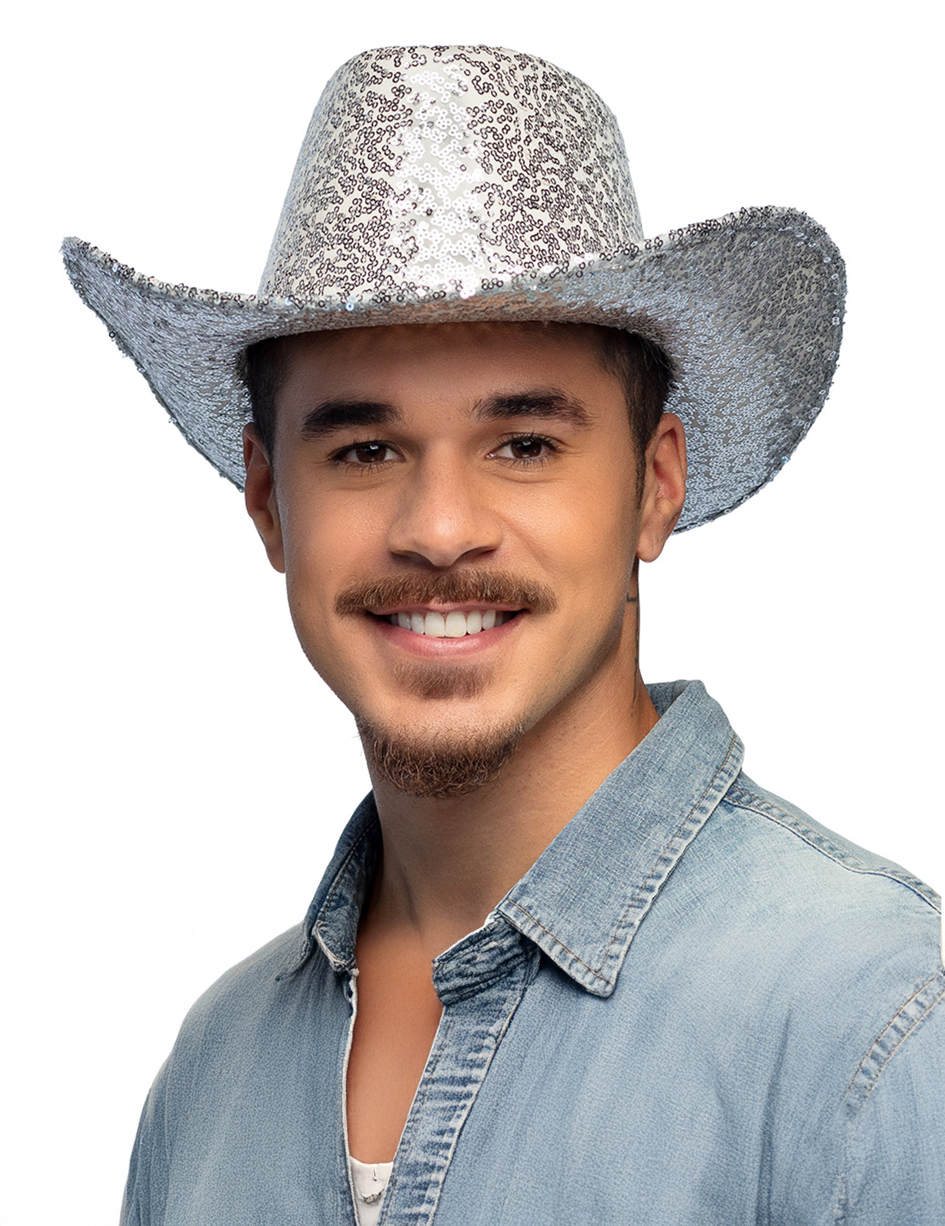 Chapeau de cowboy à sequins argentés adulte