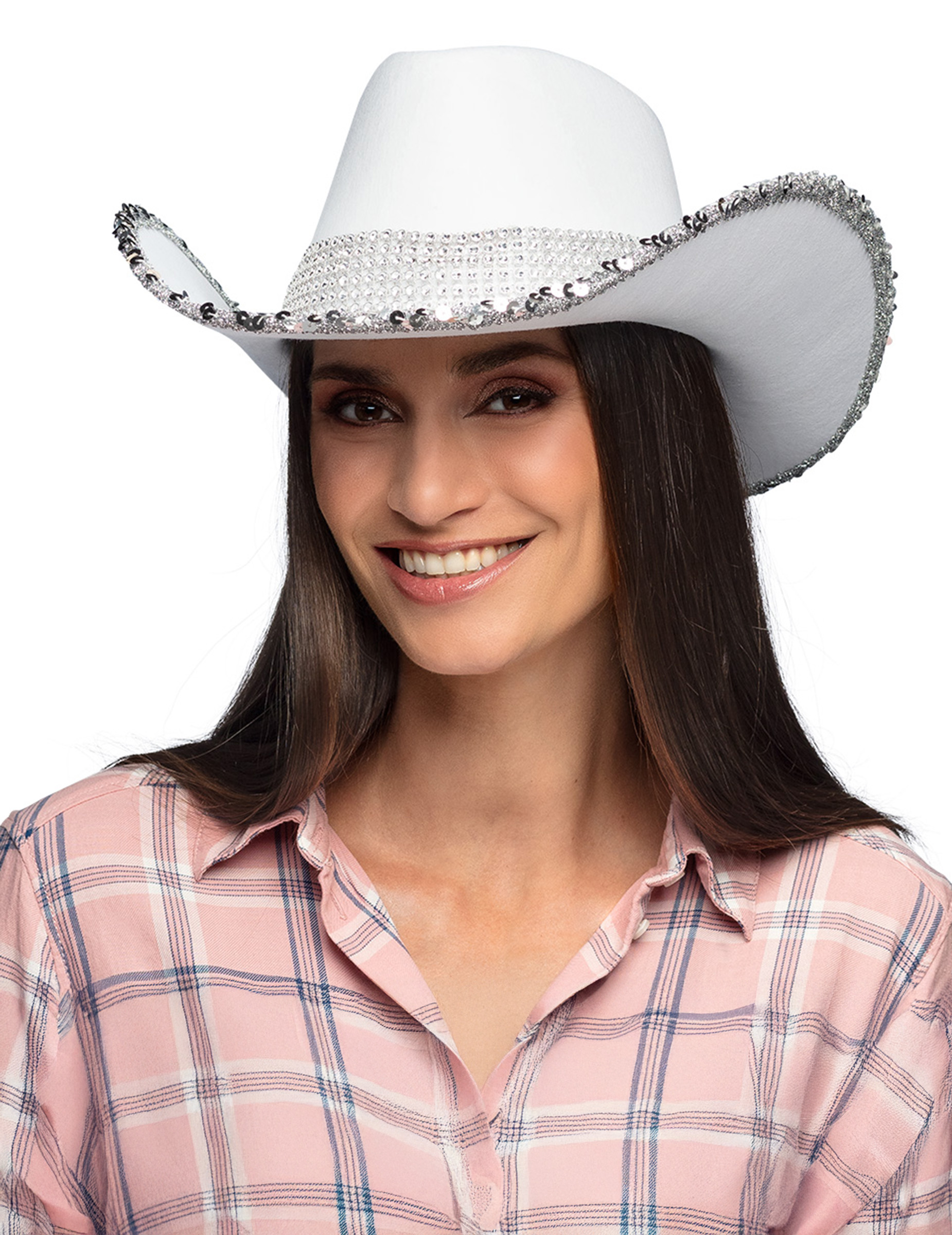 Chapeau de cowboy blanc à strass adulte