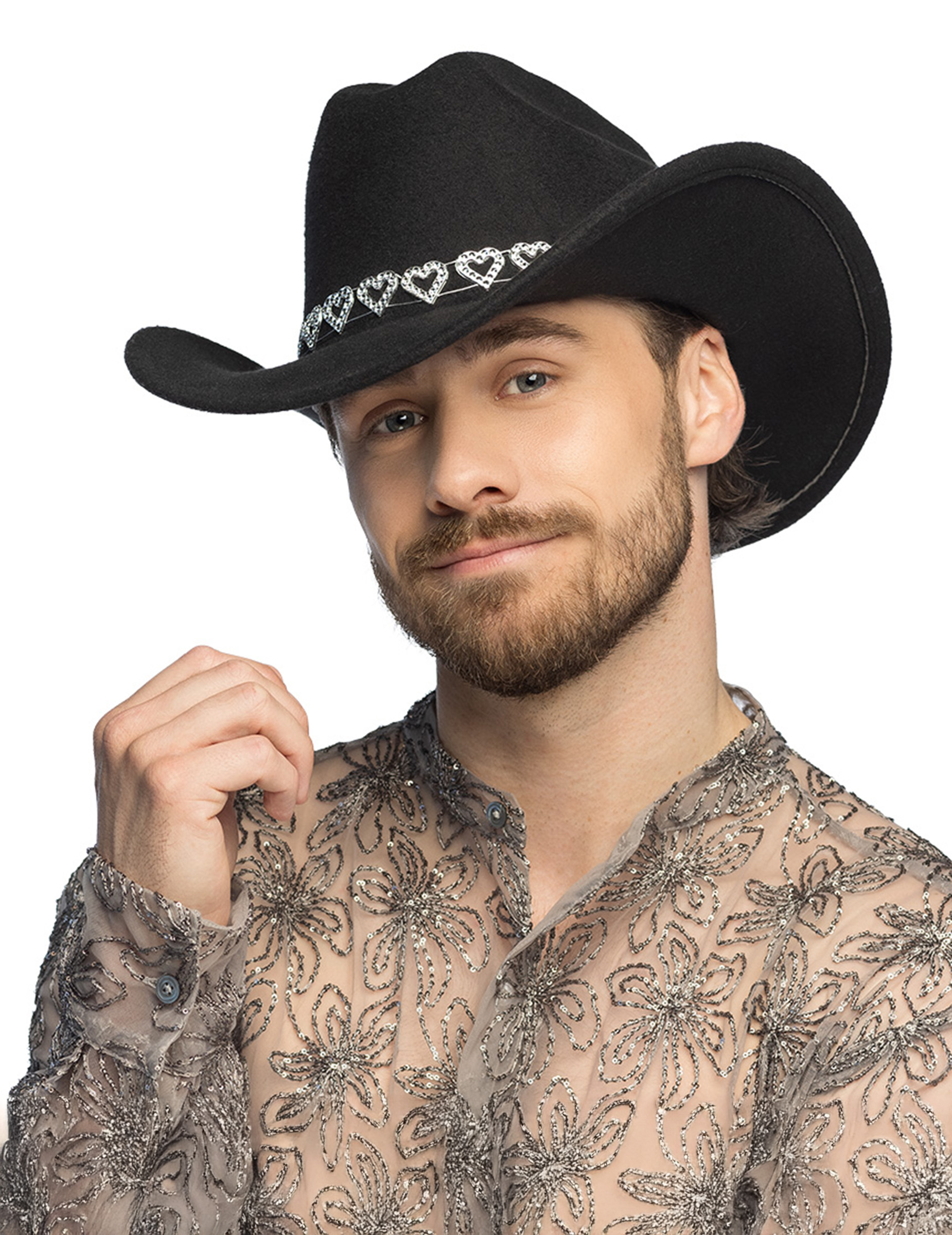 Chapeau cowboy noir avec c urs brillants adulte