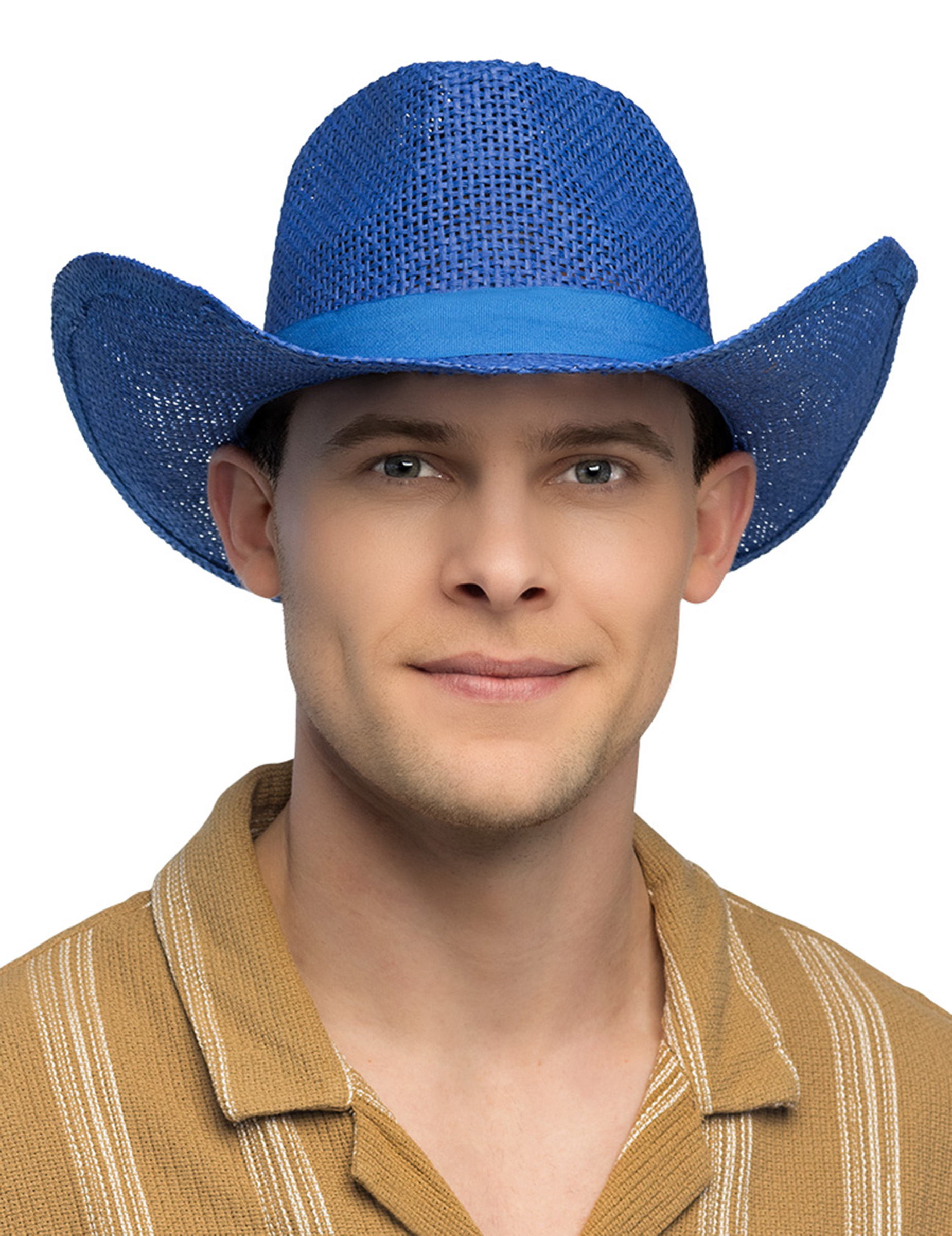 Chapeau de cowboy tressé bleu adulte