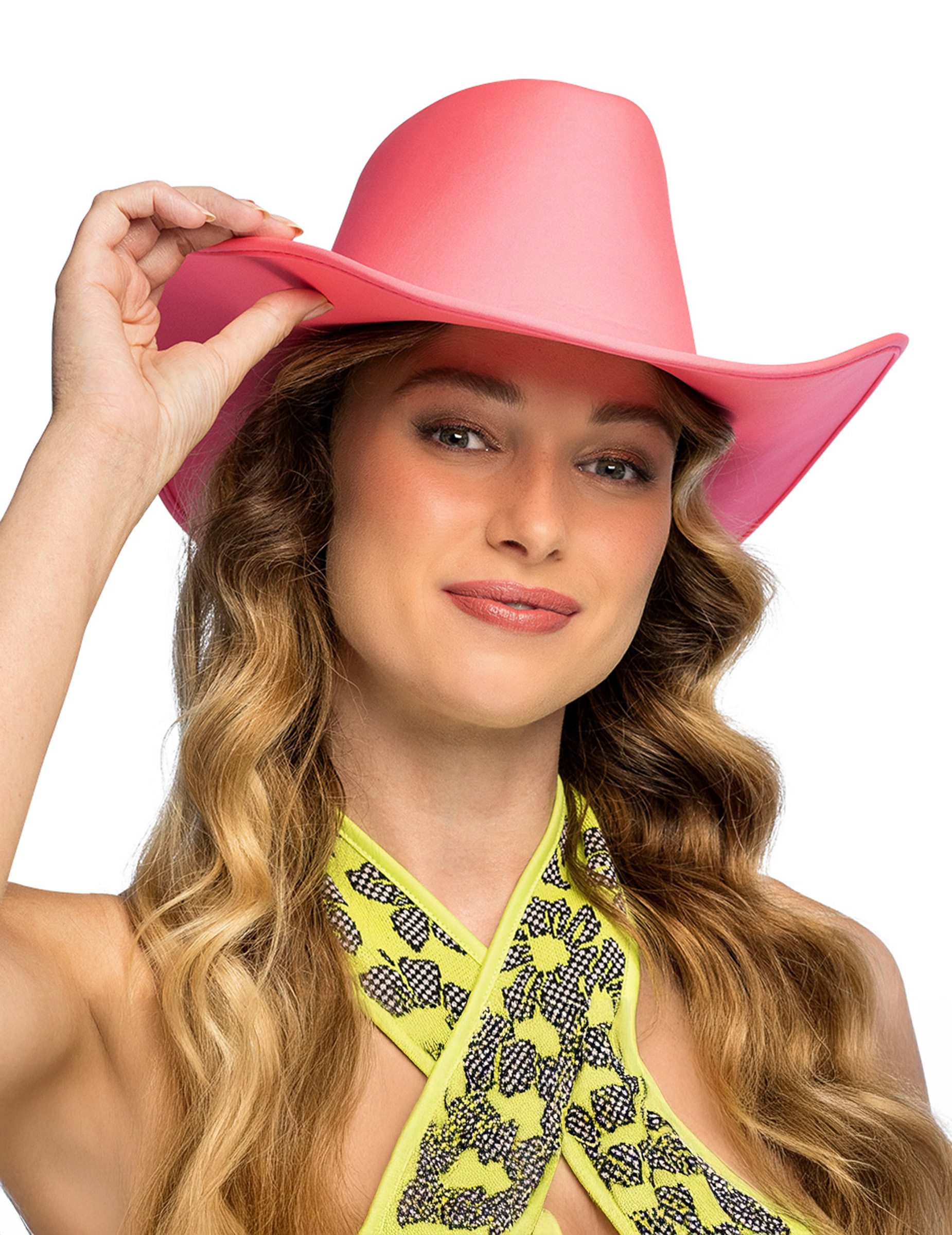 Chapeau de cowboy rose fluo adulte