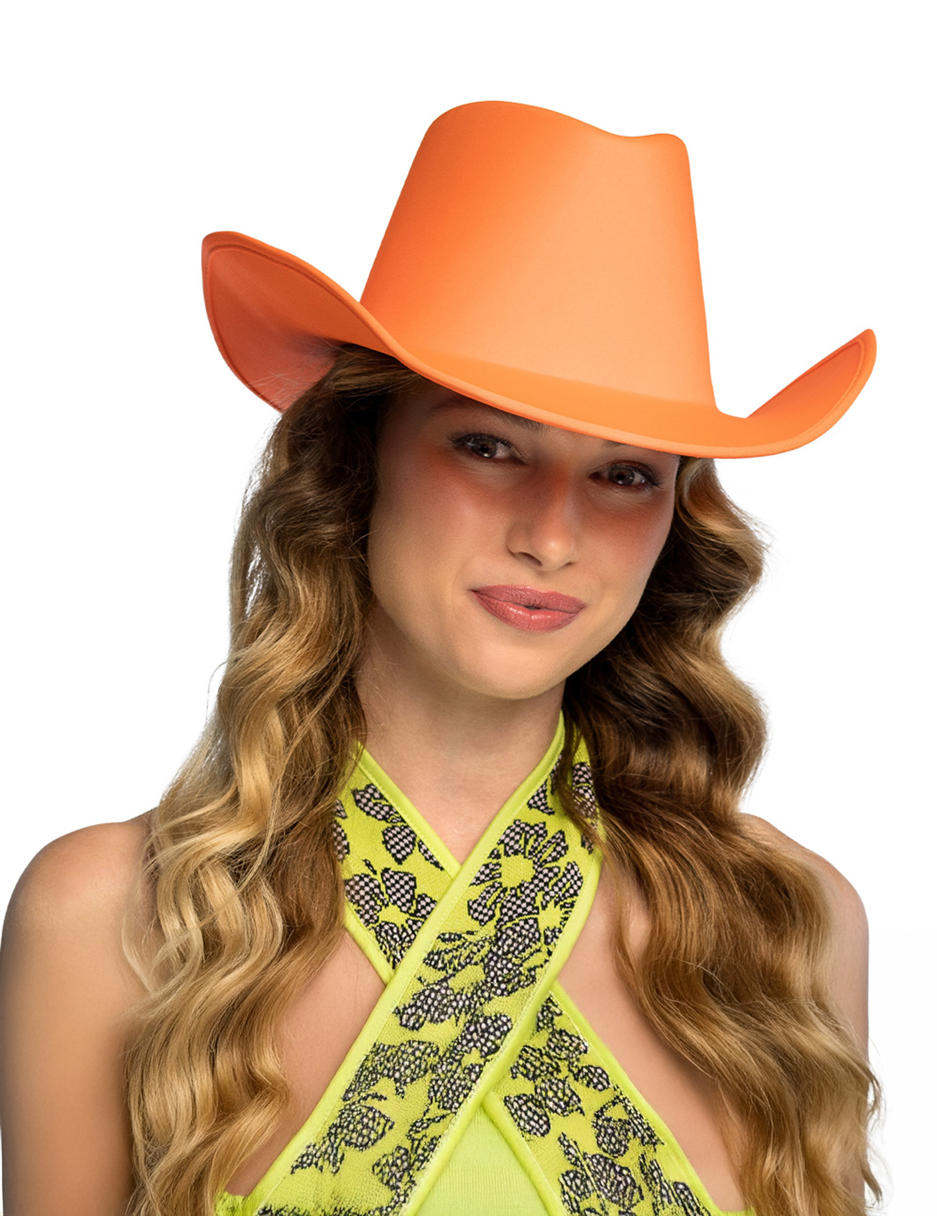 Chapeau de cowboy orange fluo adulte