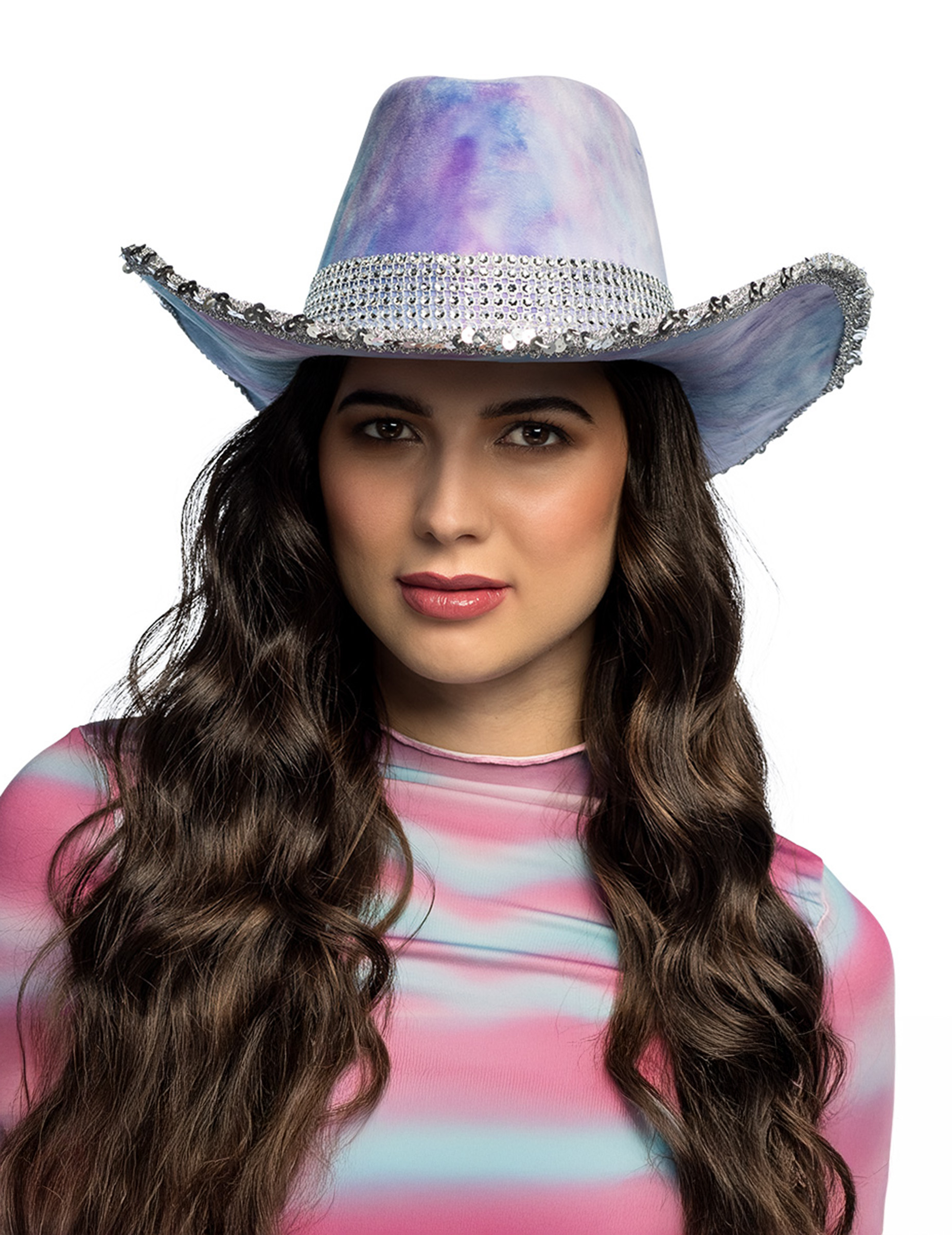 Chapeau de cowboy tie and dye bleu et violet adulte